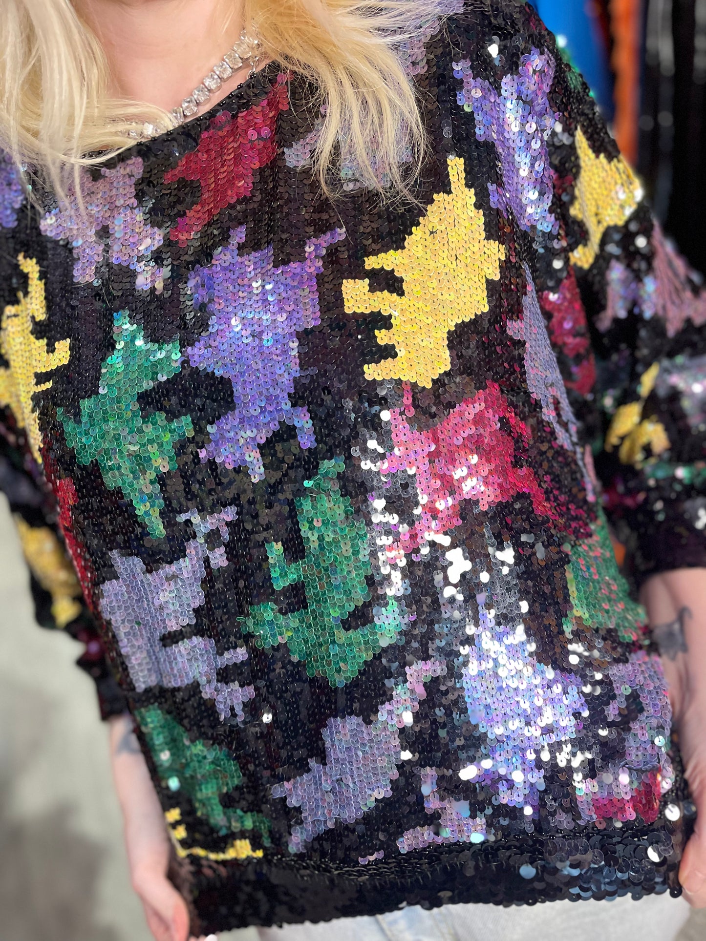 Vintage 80s Sequin Colorful Shapes Top