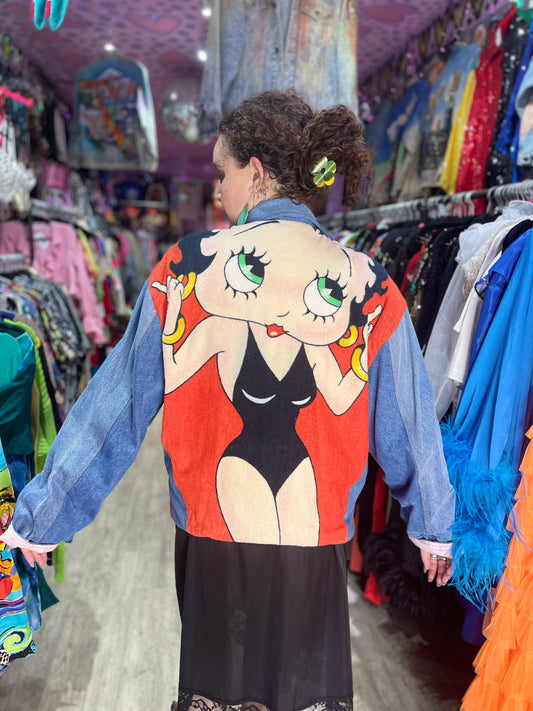 Vintage 90s Patchwork Betty Boop Jean Jacket - Spark Pretty