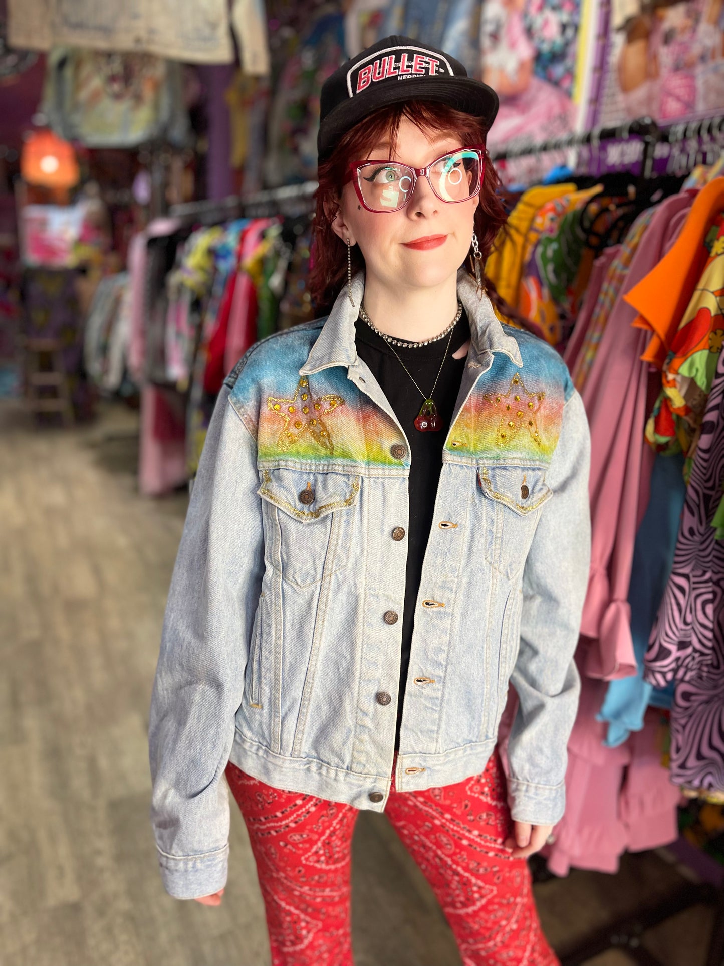 Vintage 80s Bedazzled Painted Hollywood Jean Jacket - Spark Pretty