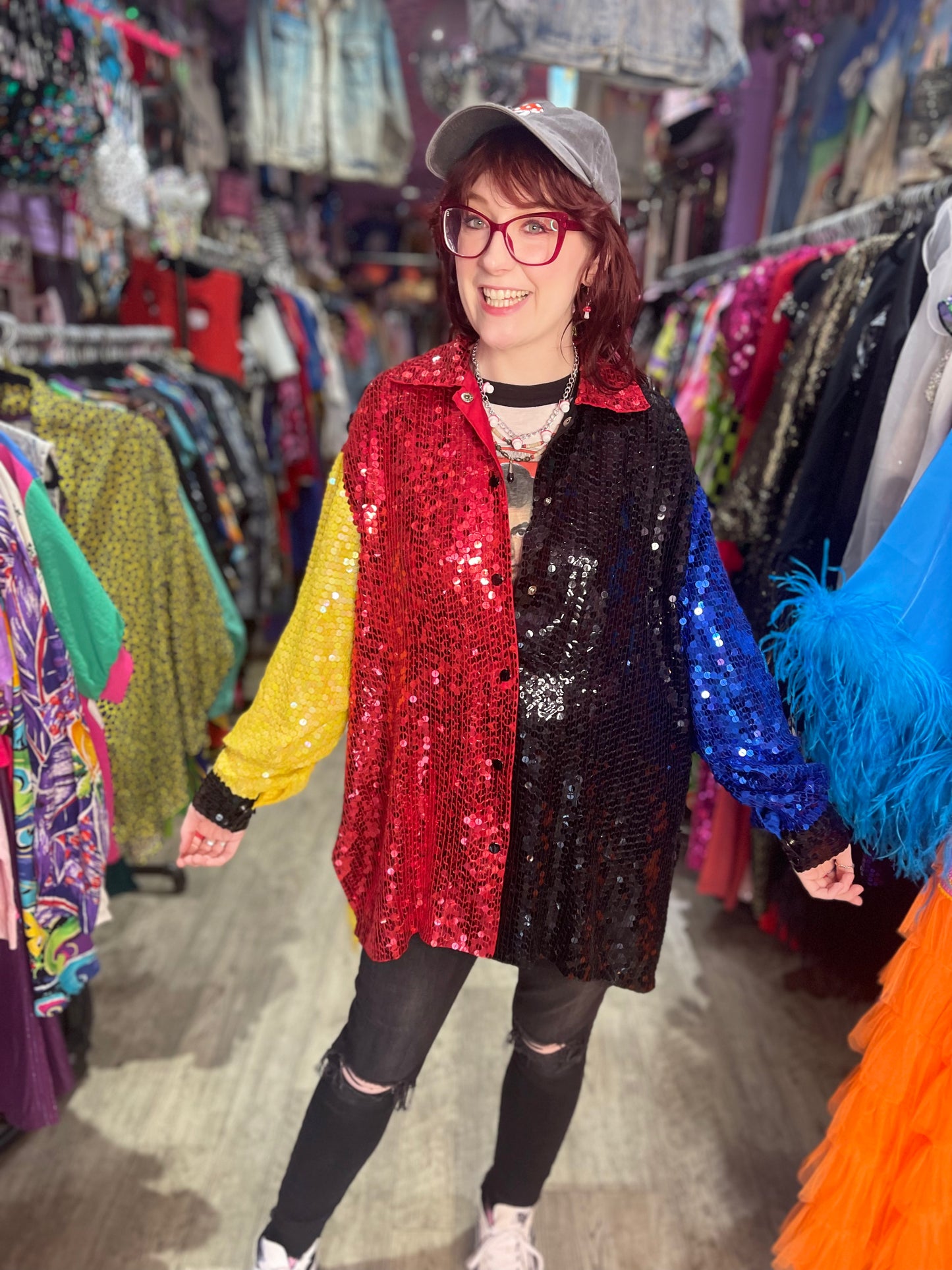 Vintage 80s Sequin Colorblock Blouse