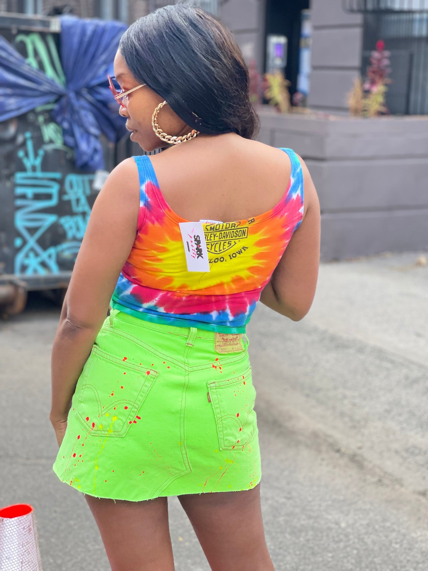 Reworked Vintage Neon Green Denim Mini Skirt - Spark Pretty