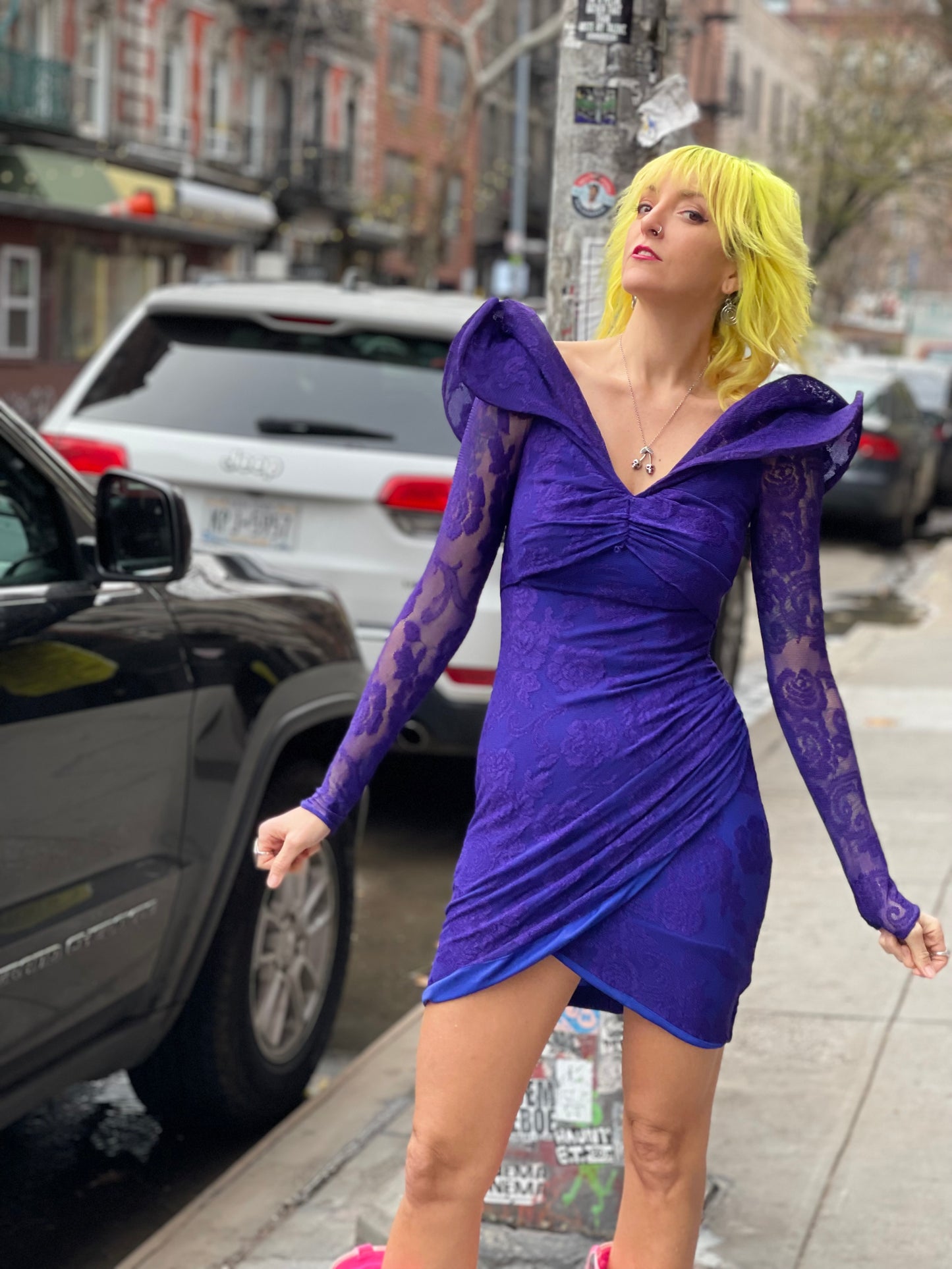 Vintage 80s Dramatic Shoulder Mini Dress - Spark Pretty