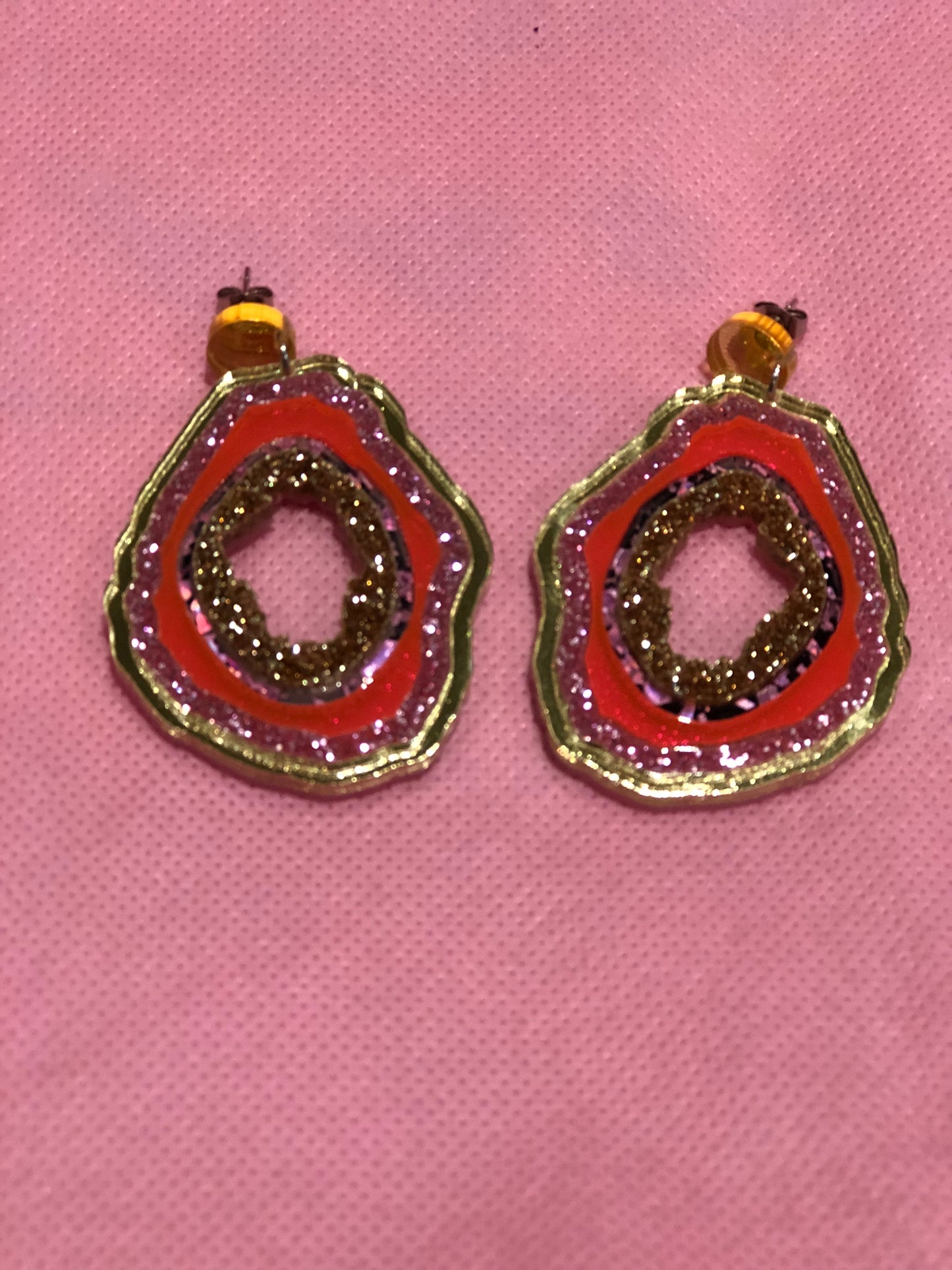 Multi Color Glittery Geodes Earrings by No Basic Bombshell - Spark Pretty