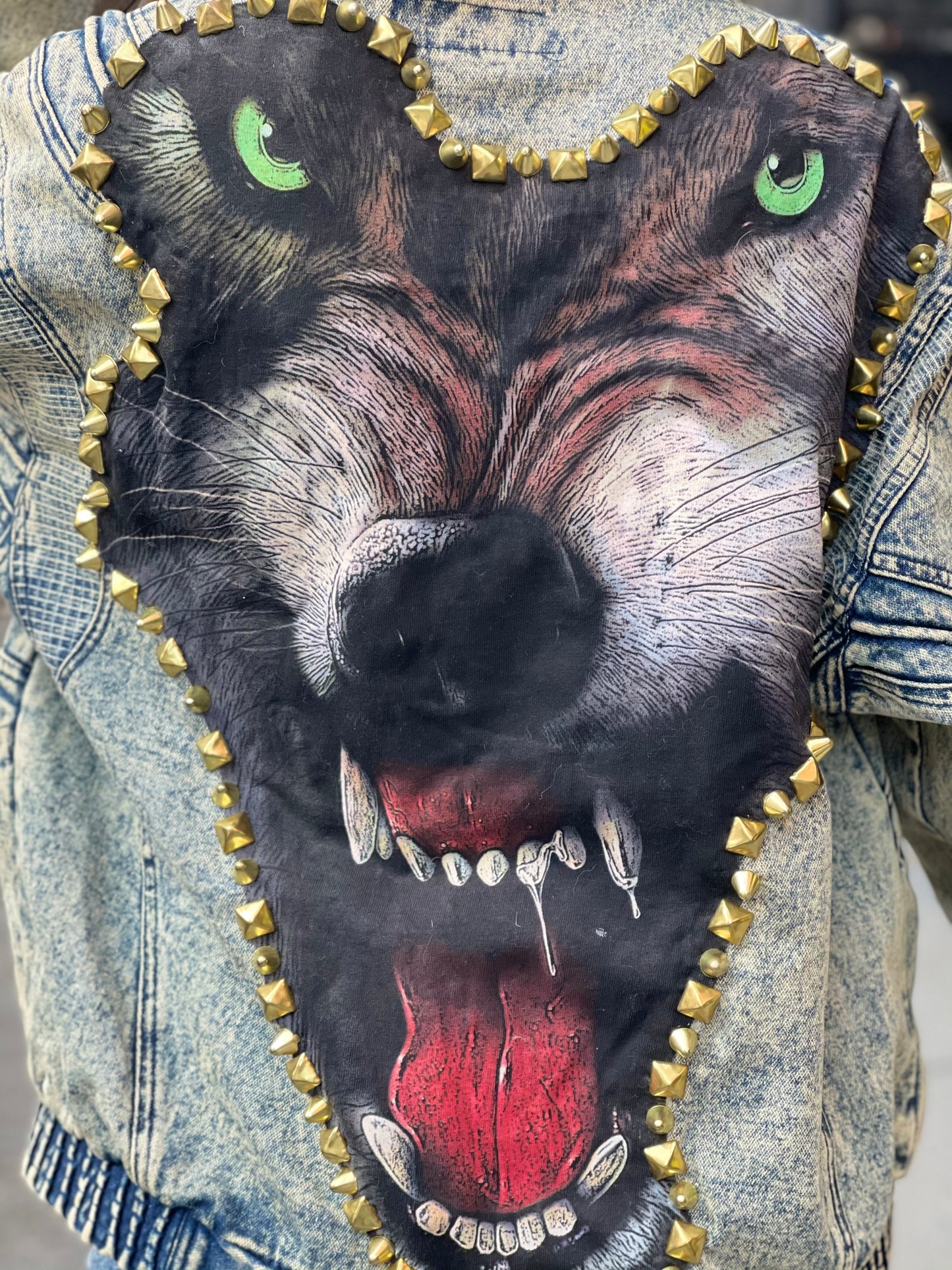Vintage 80s Acid Wash Spikey Wolf Jacket - Spark Pretty