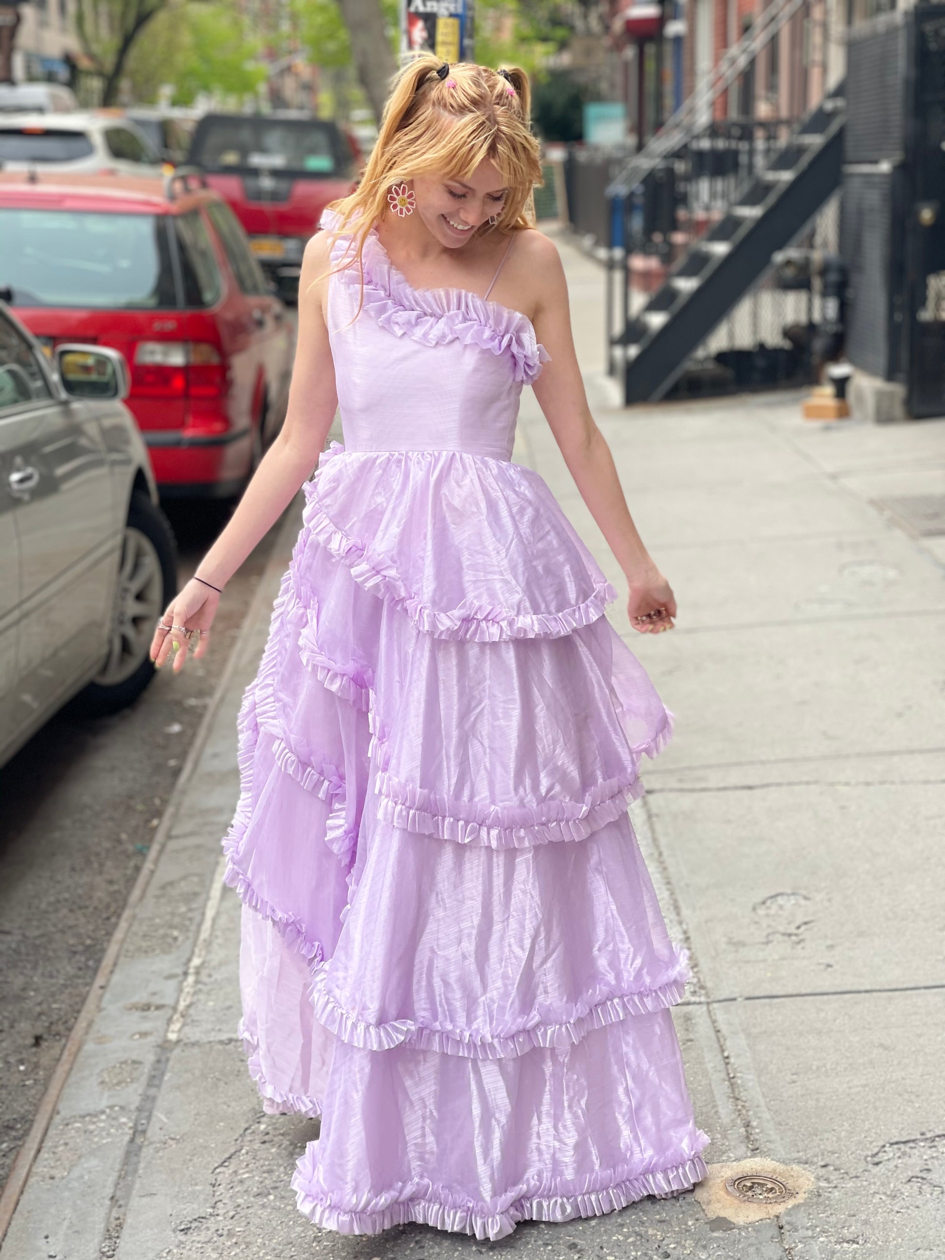 Vintage 80s Pastel Lavender Ruffle Party Dress - Spark Pretty