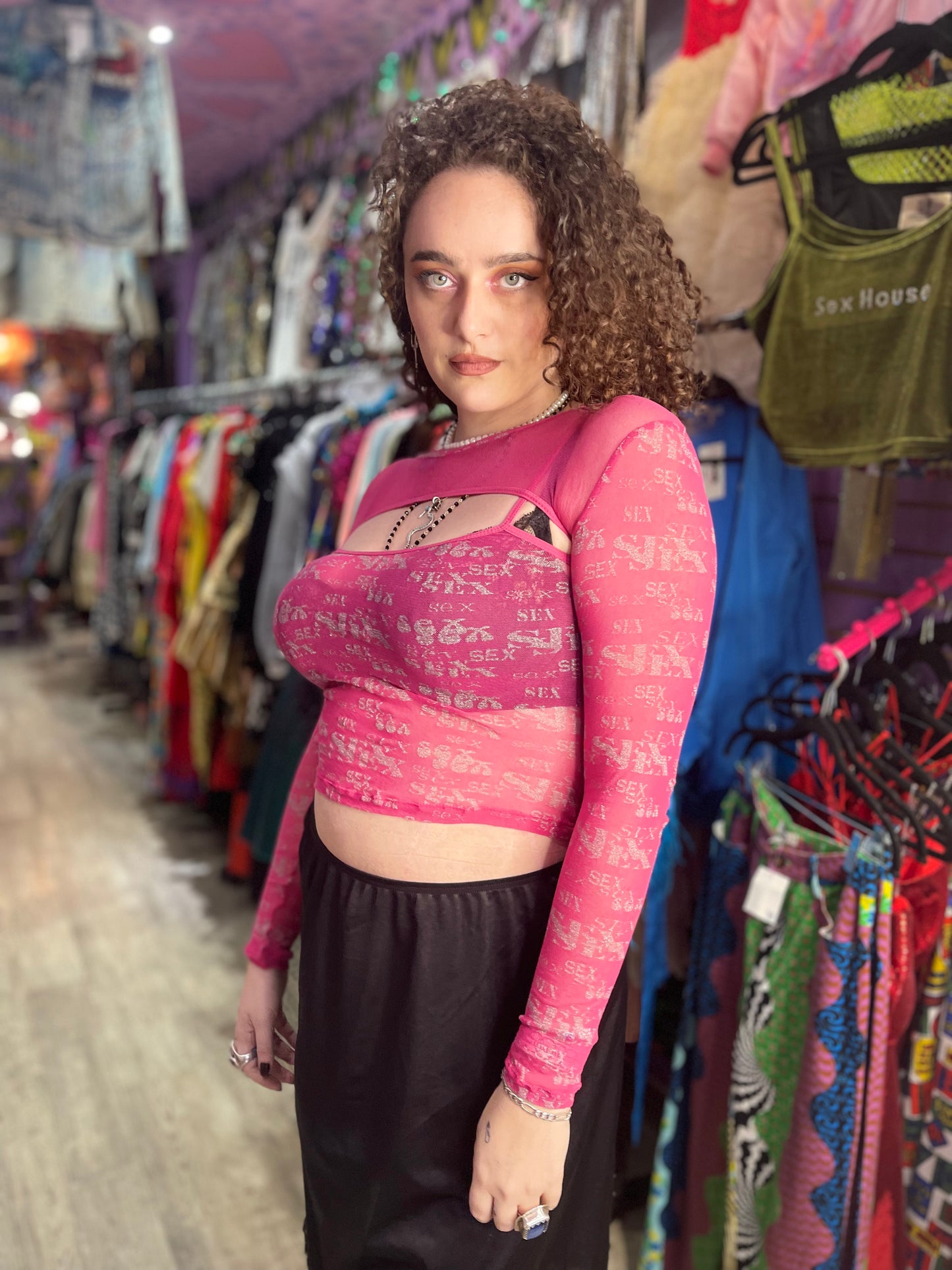 Vintage 90s RARE Pink Sheer Lip Service Top - Spark Pretty