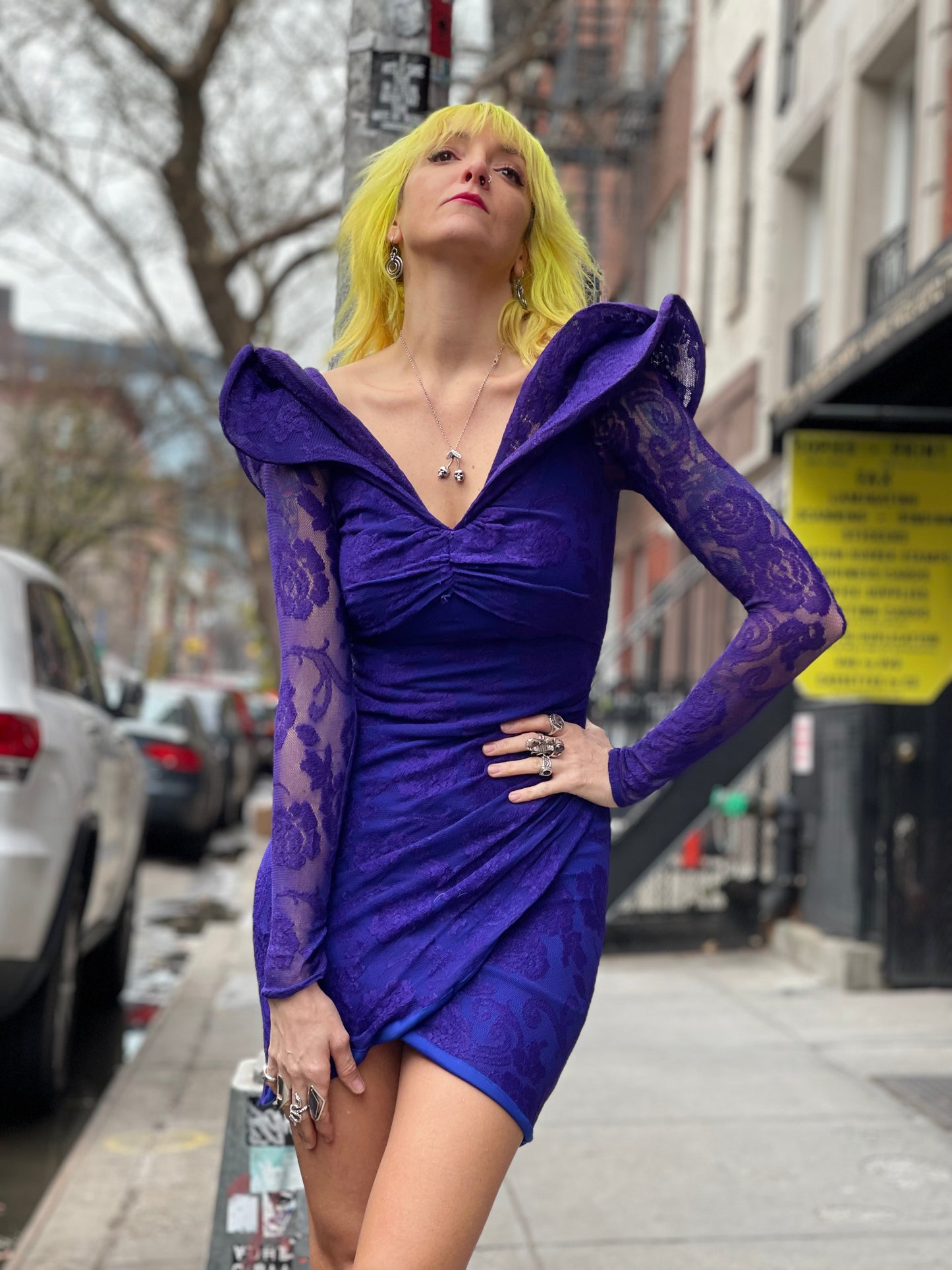Vintage 80s Dramatic Shoulder Mini Dress - Spark Pretty
