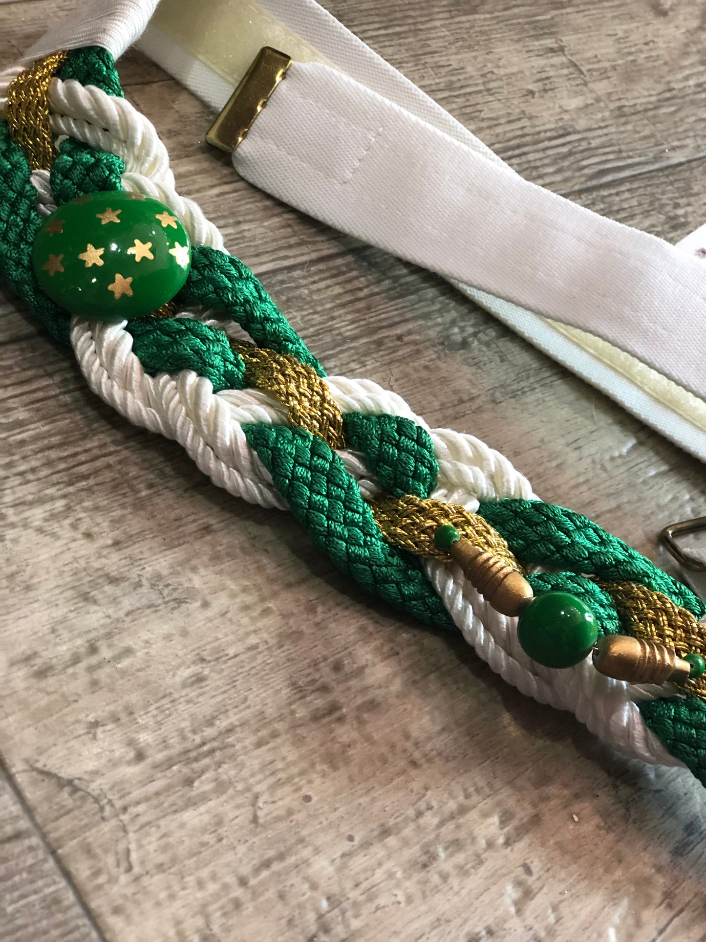 Vintage 80s Woven Green and White Braided Beaded Belt - Spark Pretty