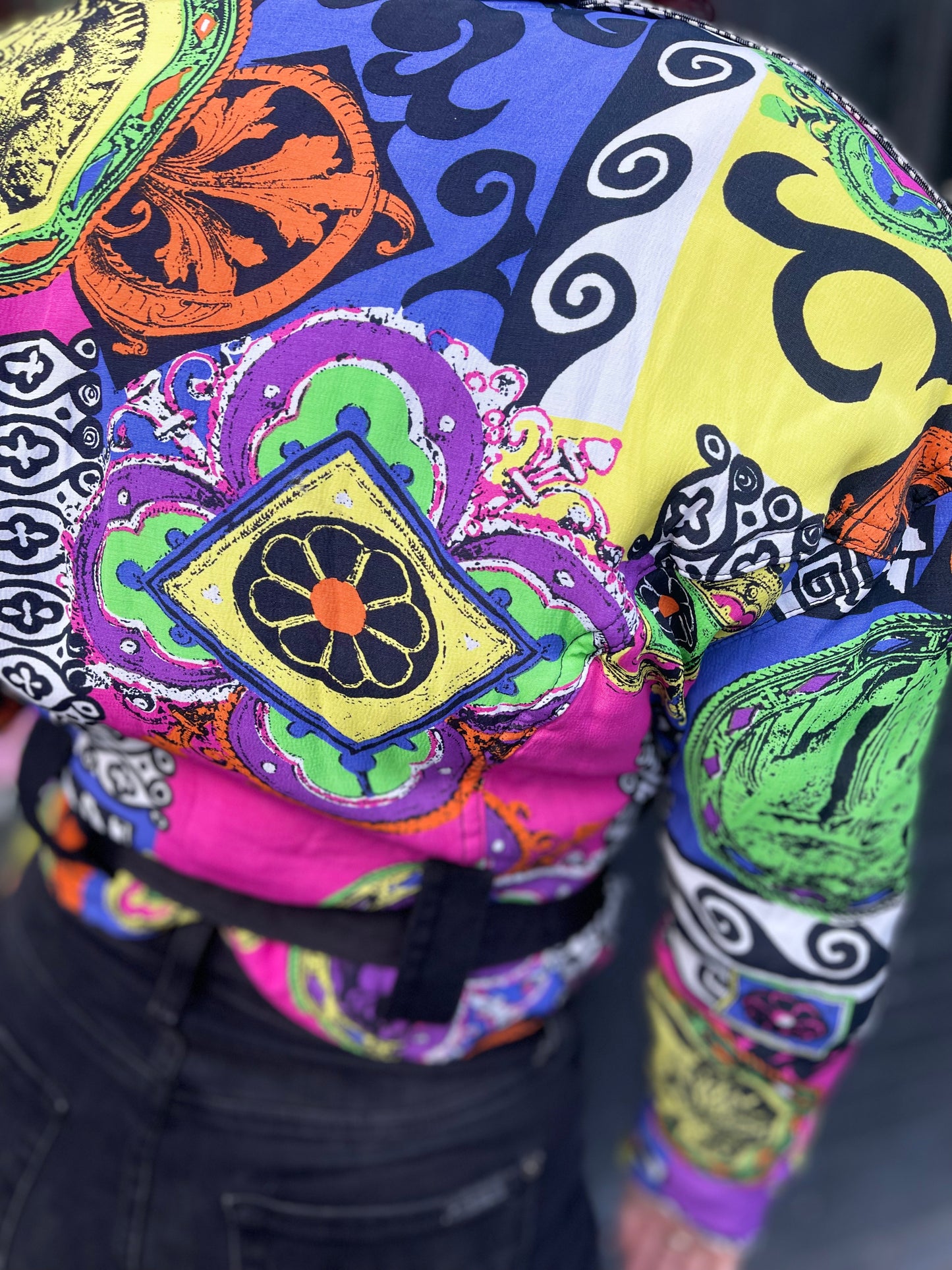 Vintage 90s Colorful Mix Print Belted Jacket - Spark Pretty