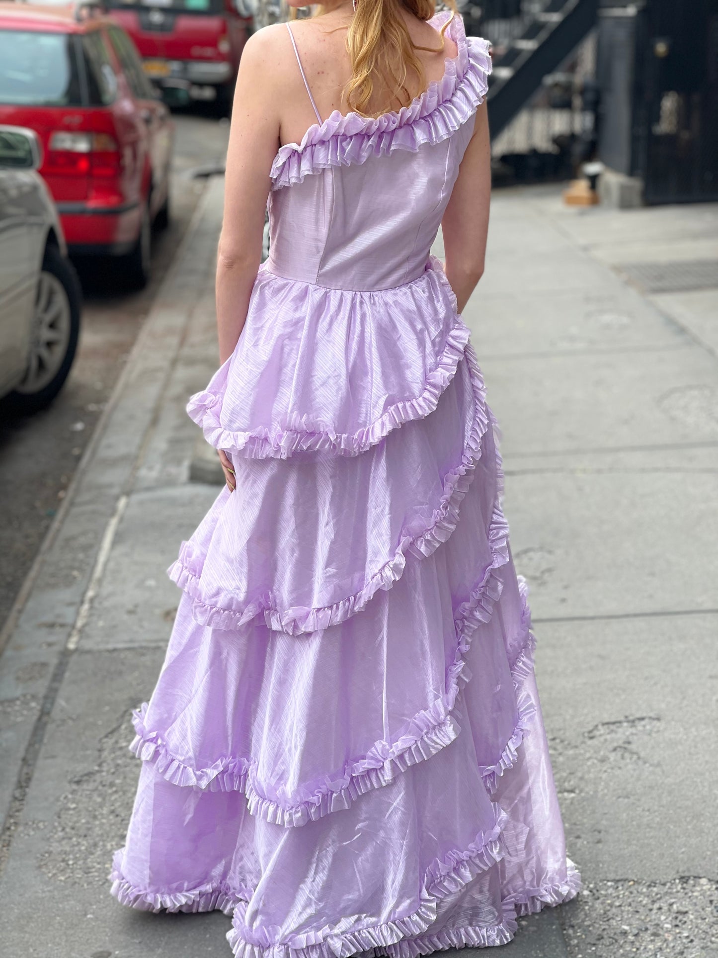 Vintage 80s Pastel Lavender Ruffle Party Dress - Spark Pretty