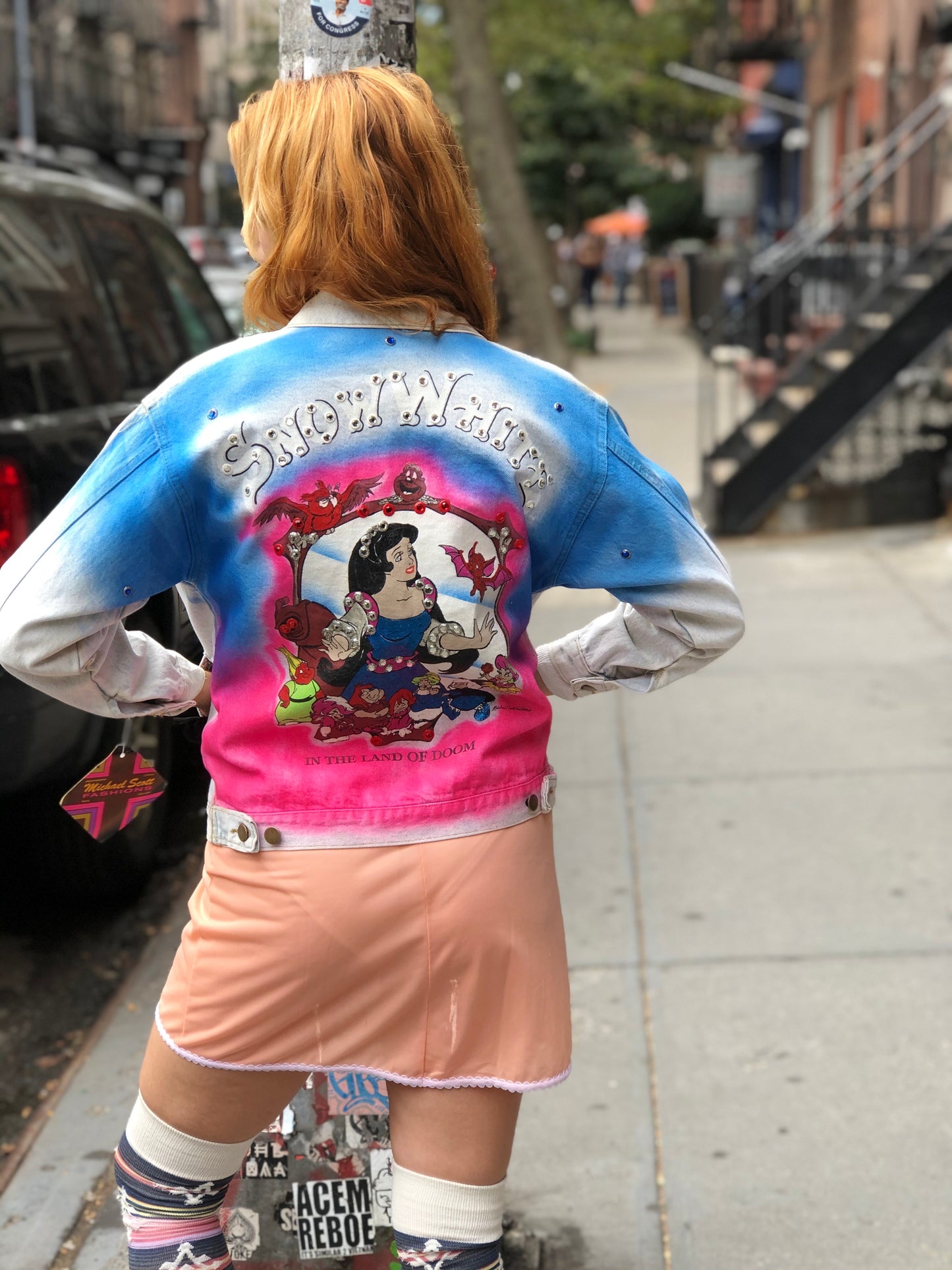 Vintage 80s Acid Wash Snow White Bedazzled Jean Jacket XS - Spark Pretty