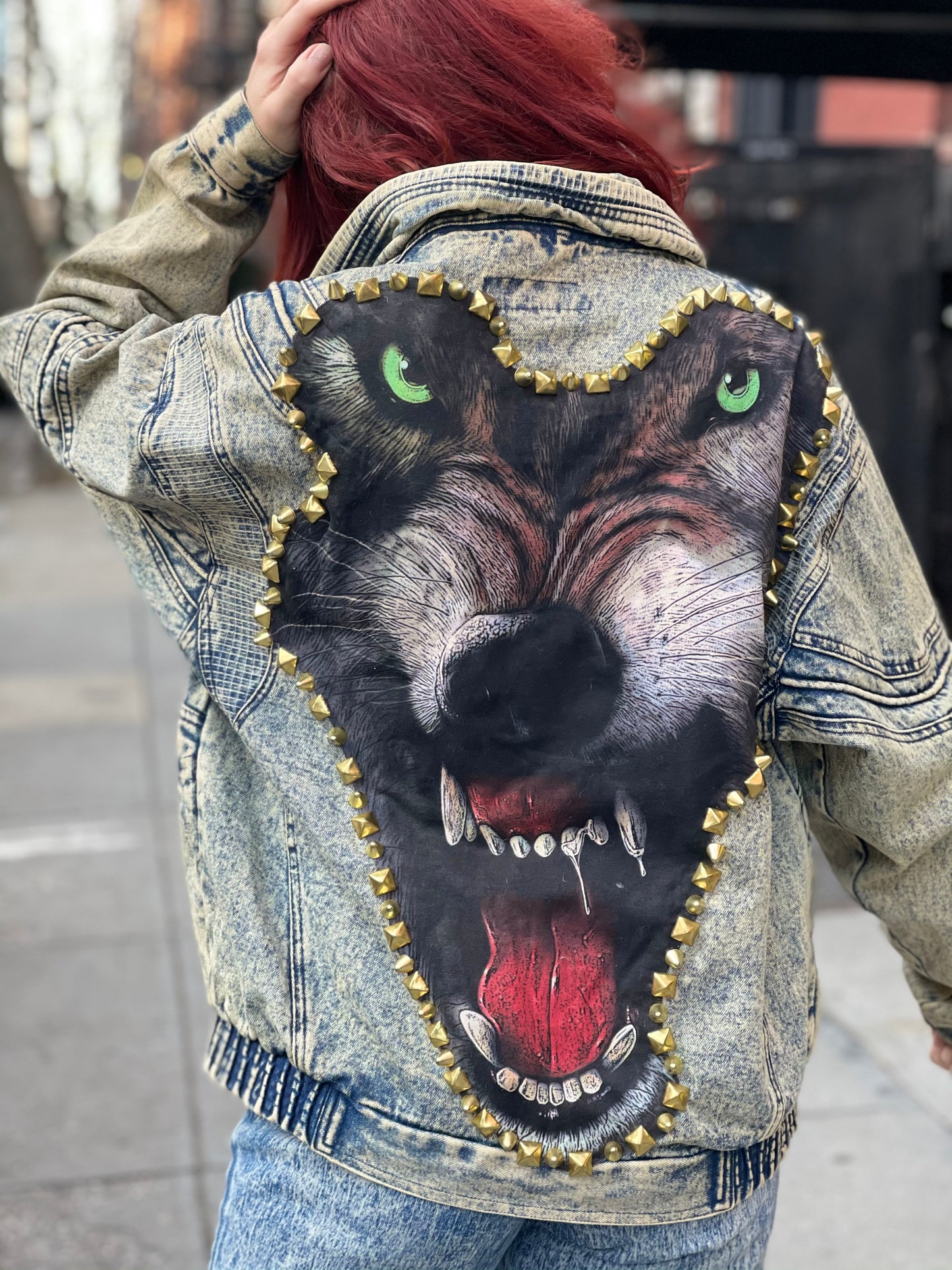 Vintage 80s Acid Wash Spikey Wolf Jacket - Spark Pretty