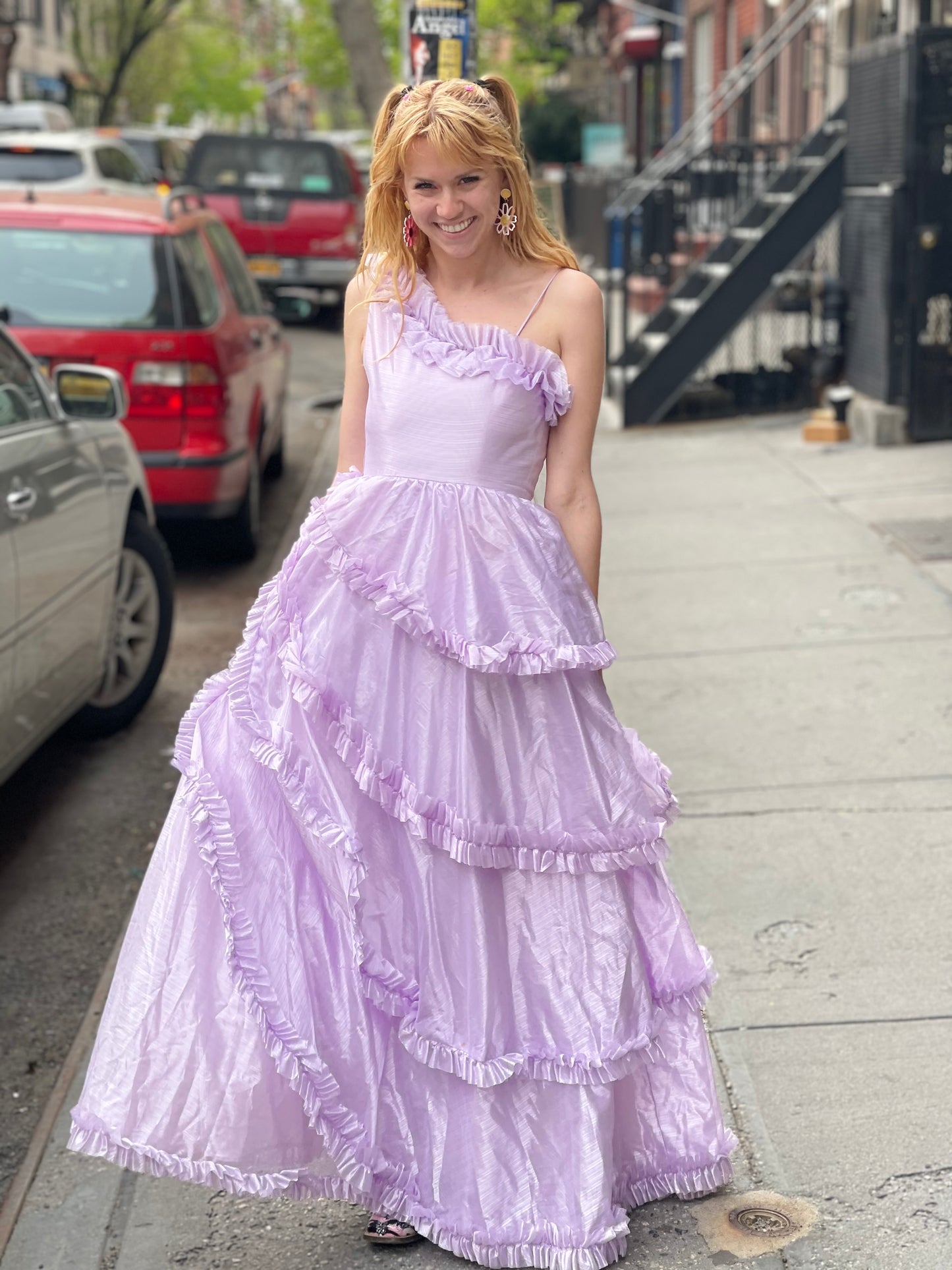 Vintage 80s Pastel Lavender Ruffle Party Dress - Spark Pretty