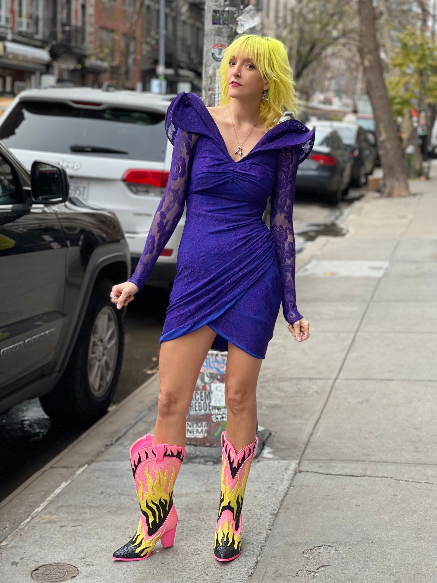 Vintage 80s Dramatic Shoulder Mini Dress - Spark Pretty