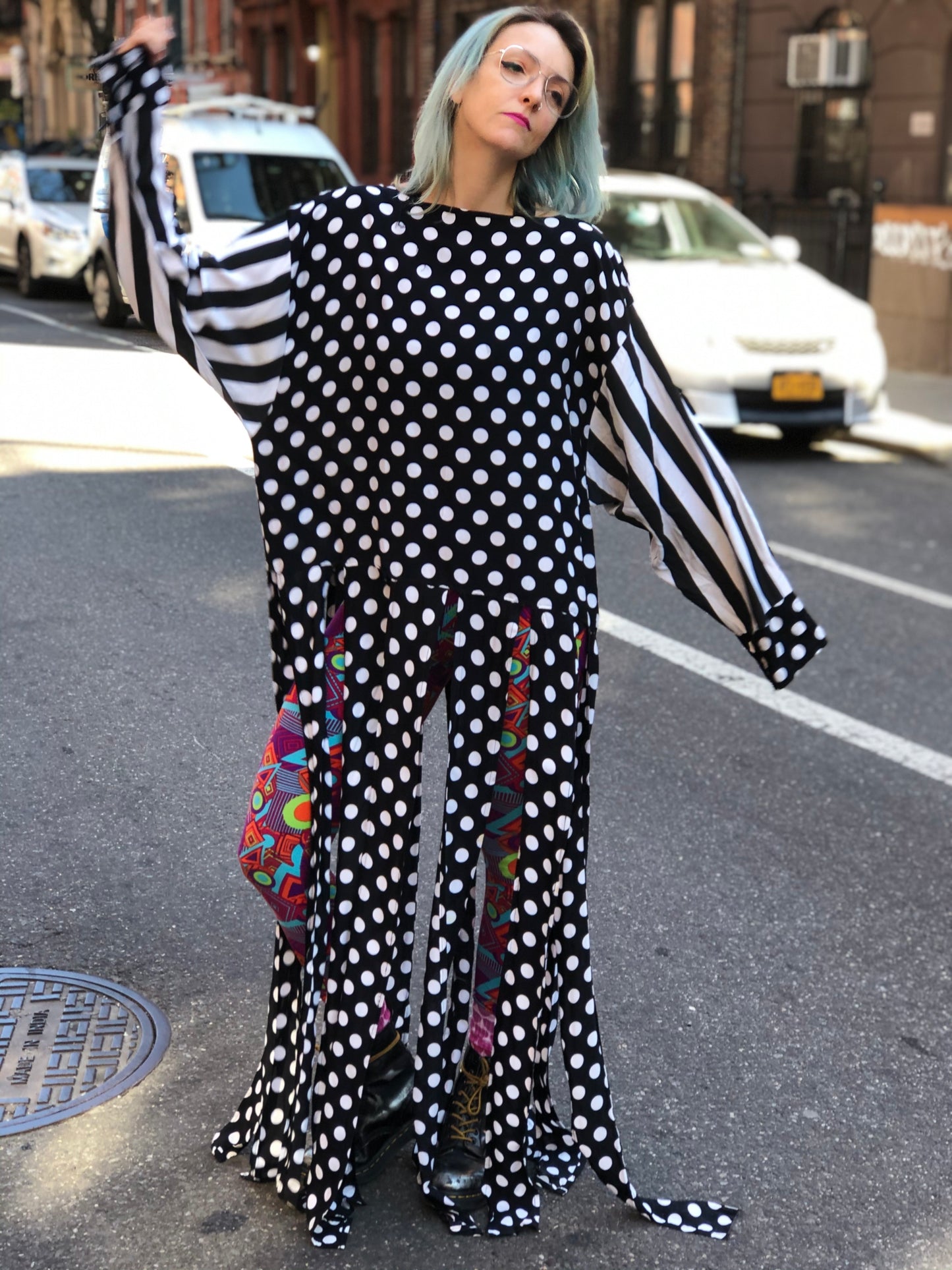 Vintage 80s Draped Polka Dot Long Fringe Blouse - Spark Pretty
