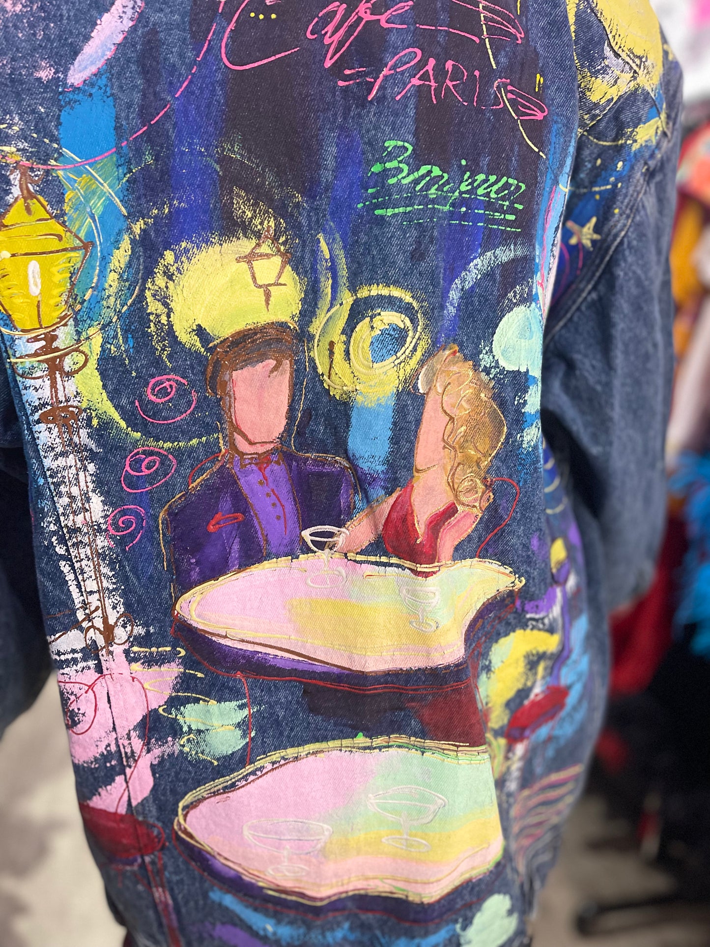 Vintage 90s Paris Cafe Themed Jean Jacket - Spark Pretty