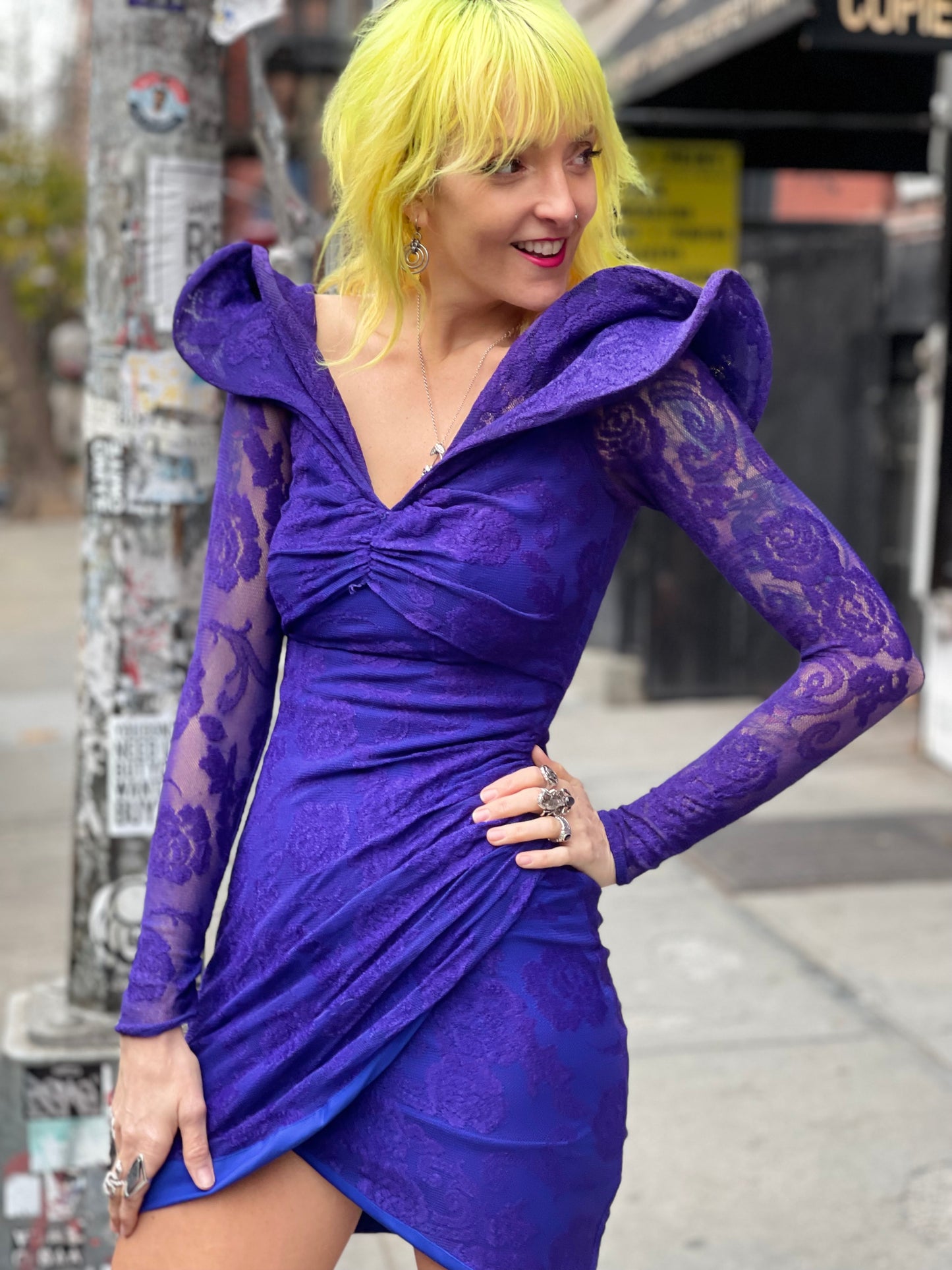 Vintage 80s Dramatic Shoulder Mini Dress - Spark Pretty