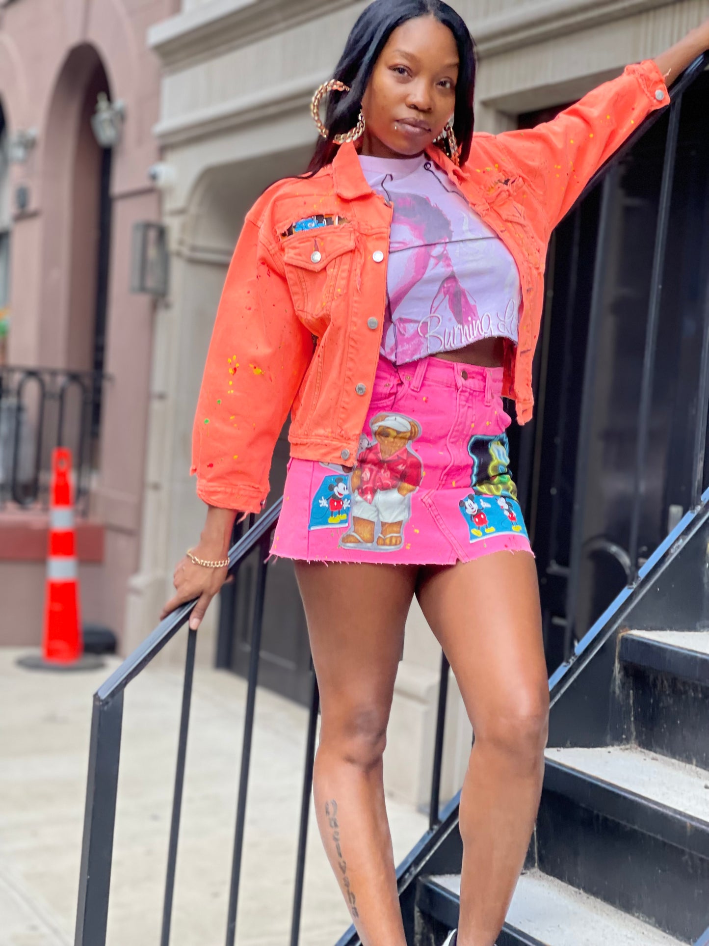 Reworked Neon Pink Vintage Denim Mini Skirt - Spark Pretty