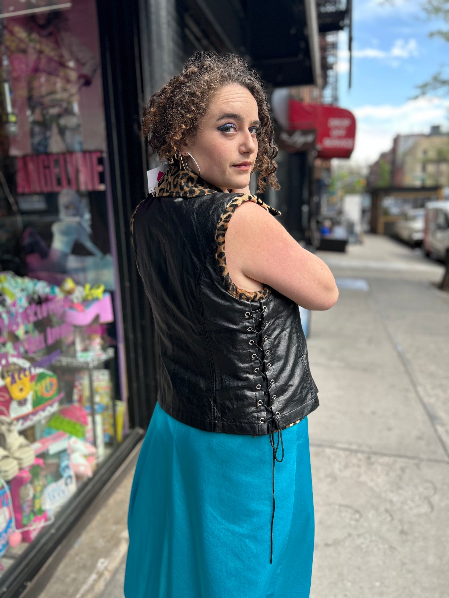 Vintage 90s Lip Service Faux Leather And Leopard Print Moto Vest - Spark Pretty