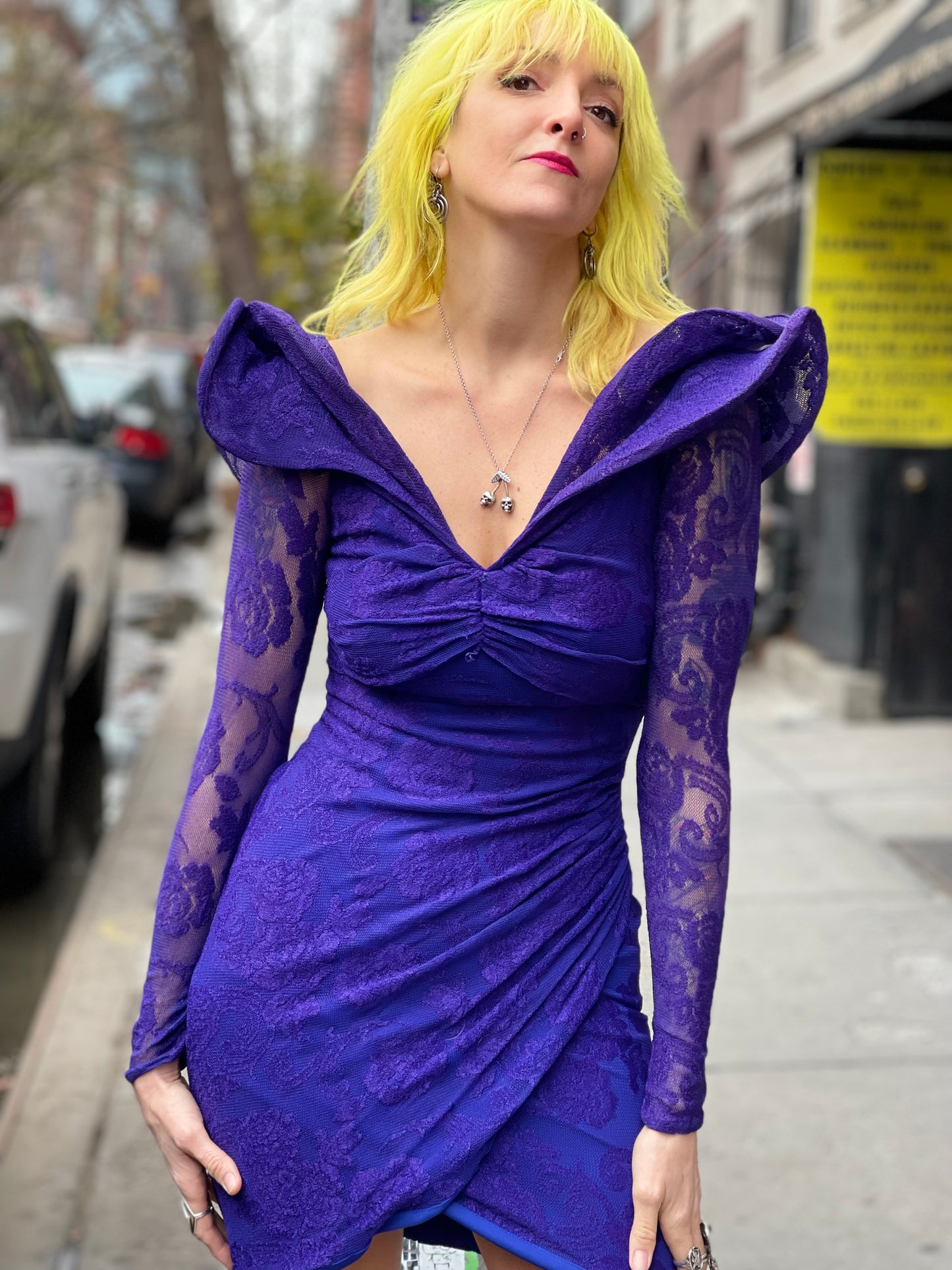 Vintage 80s Dramatic Shoulder Mini Dress - Spark Pretty