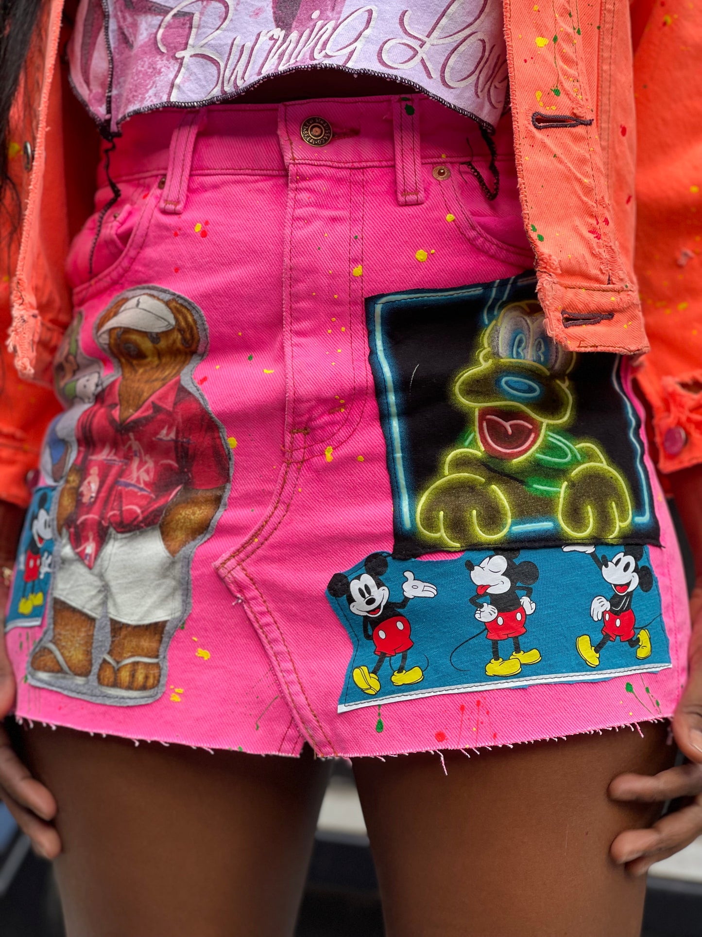 Reworked Neon Pink Vintage Denim Mini Skirt - Spark Pretty