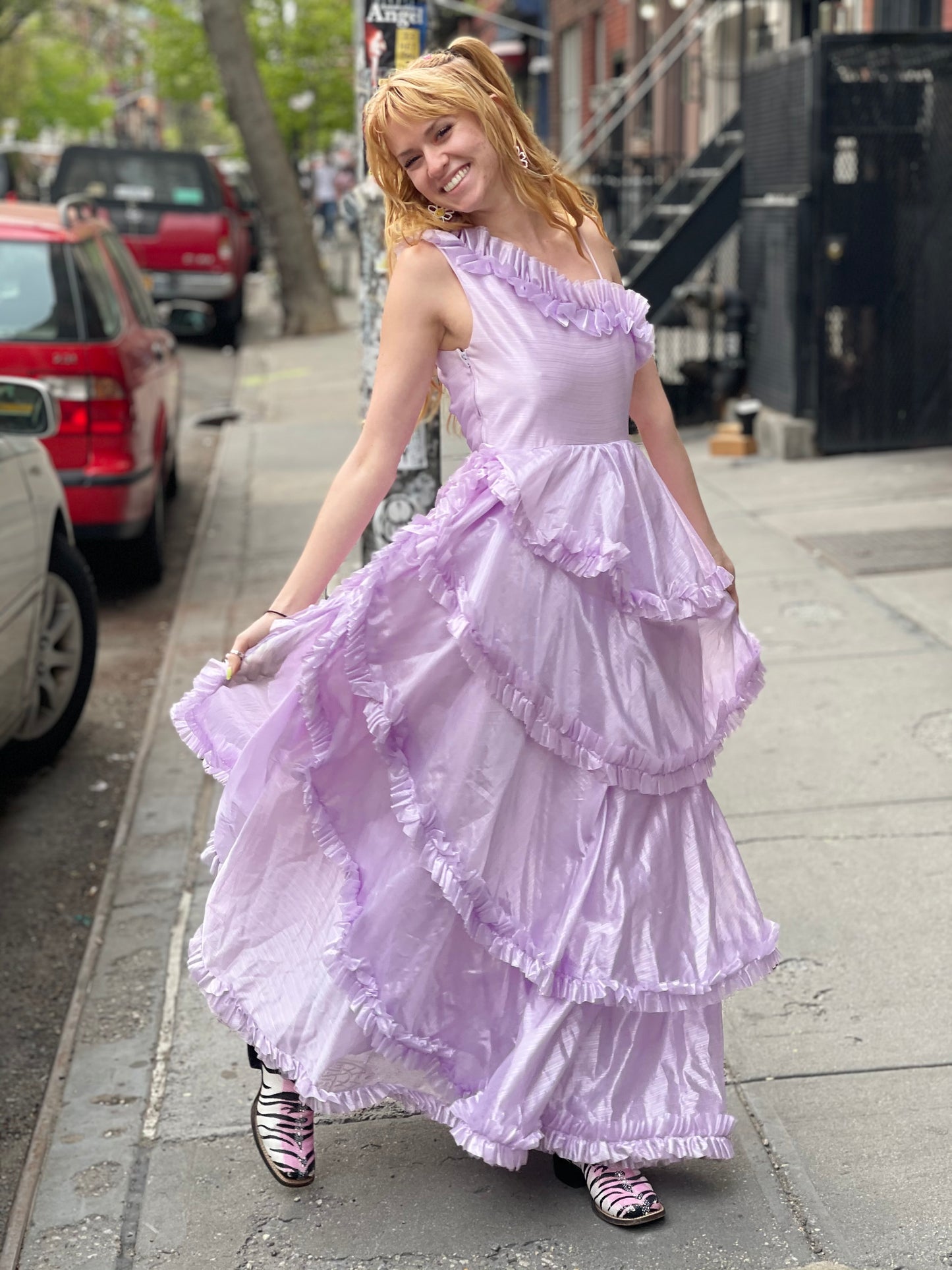 Vintage 80s Pastel Lavender Ruffle Party Dress - Spark Pretty