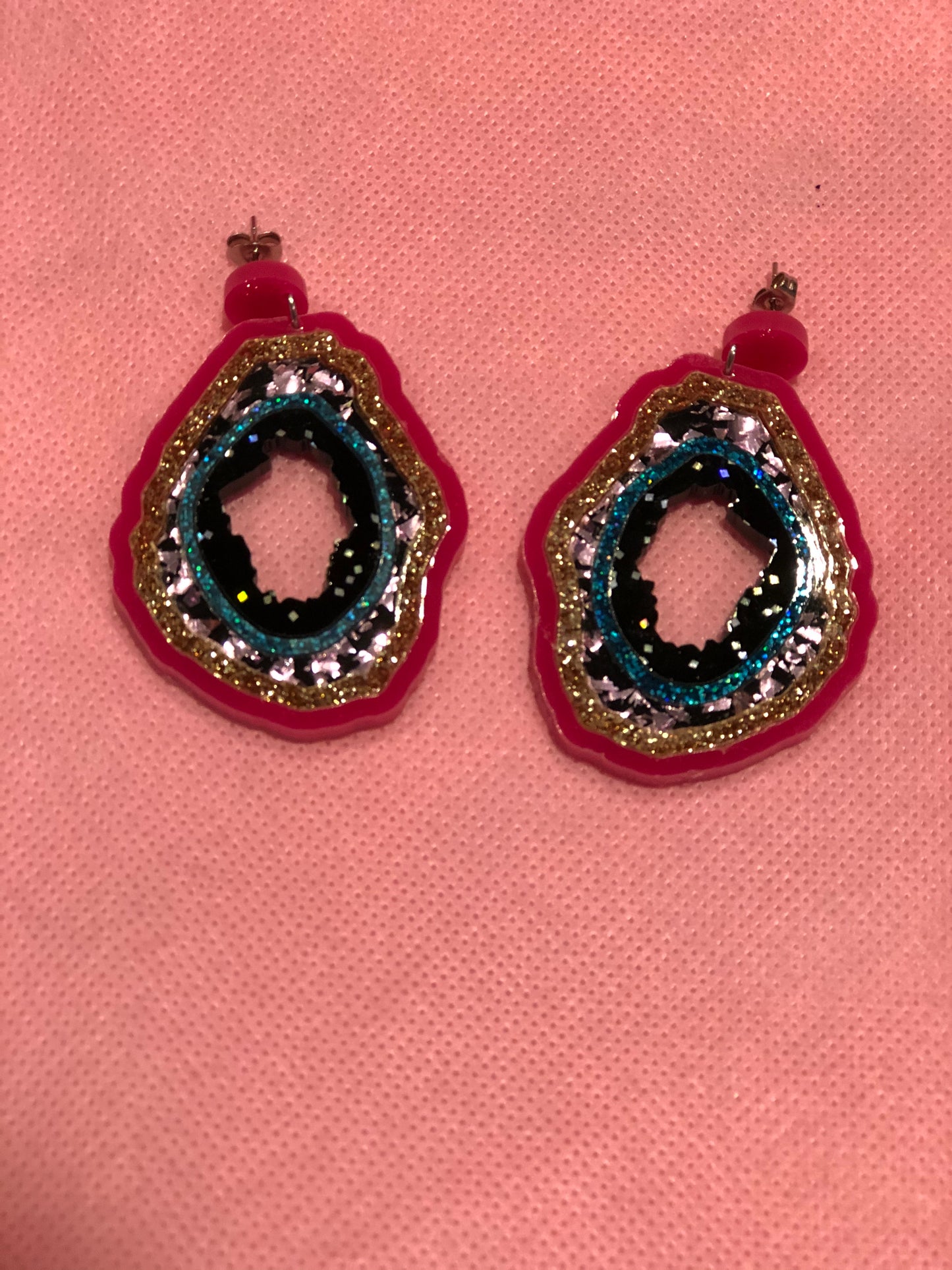 Multi Color Glittery Geodes Earrings by No Basic Bombshell - Spark Pretty