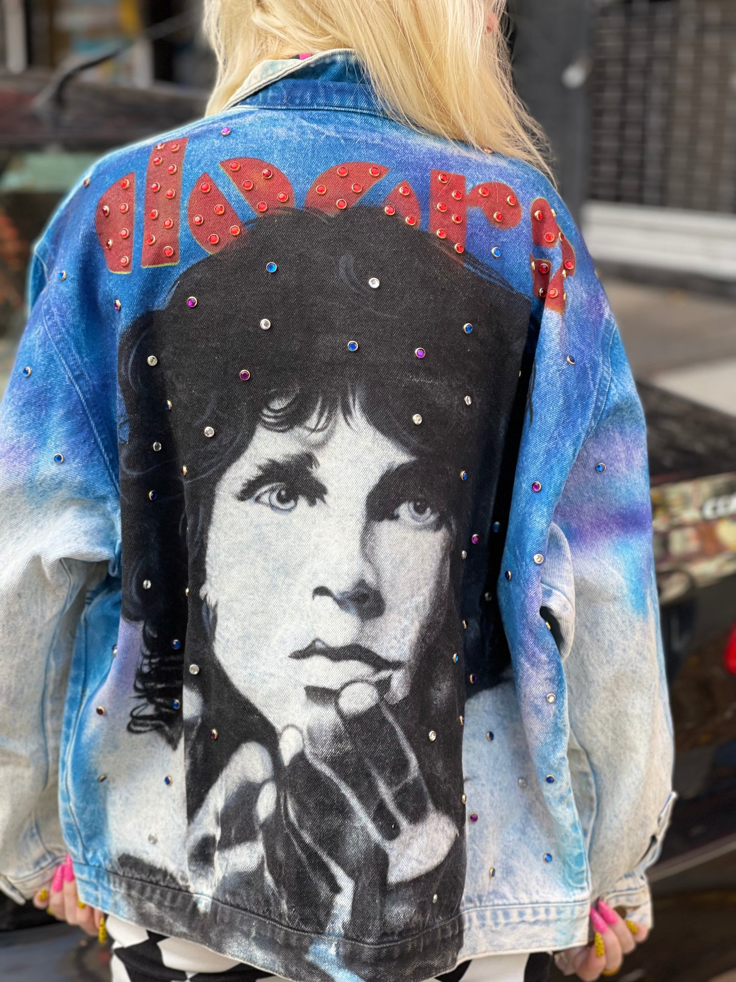 Vintage 80s Jim Morrison The Doors Painted Bedazzled Jean Jacket - Spark Pretty