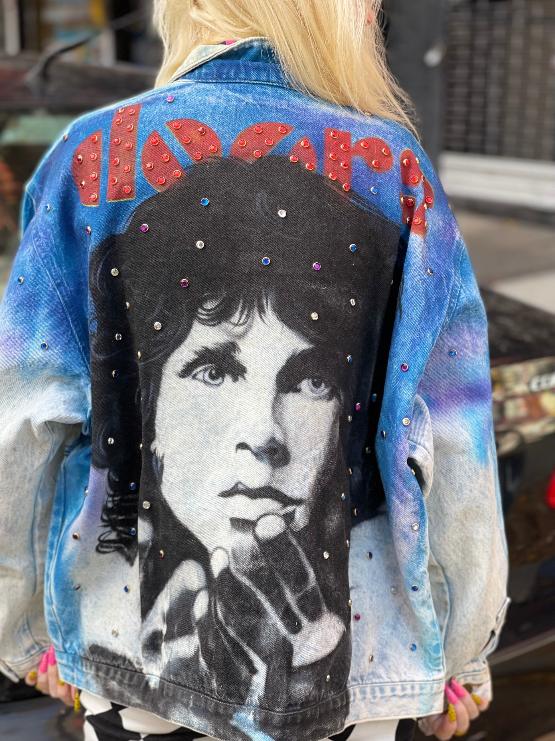 Vintage 80s Jim Morrison The Doors Painted Bedazzled Jean Jacket - Spark Pretty