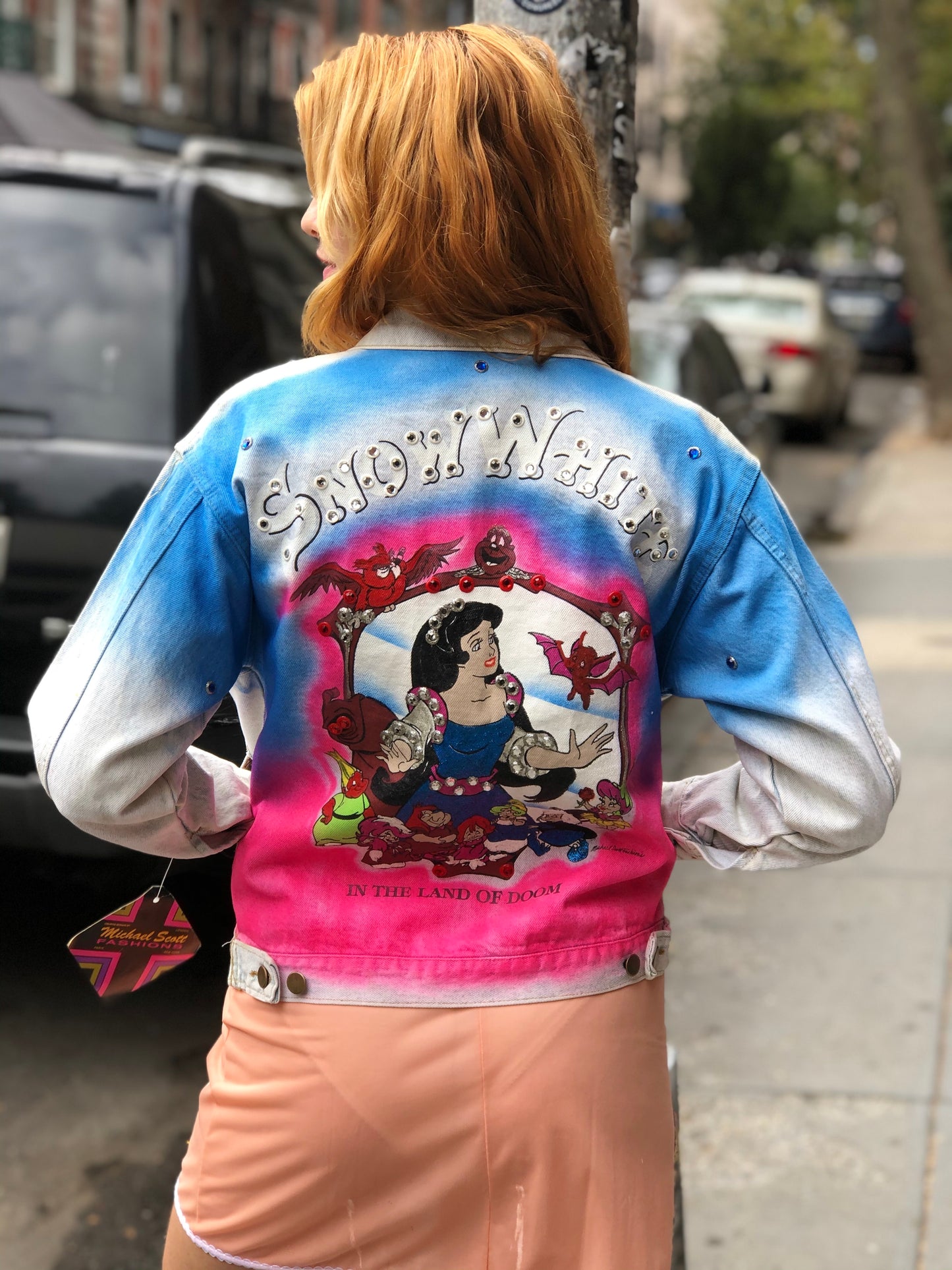 Vintage 80s Acid Wash Snow White Bedazzled Jean Jacket XS - Spark Pretty