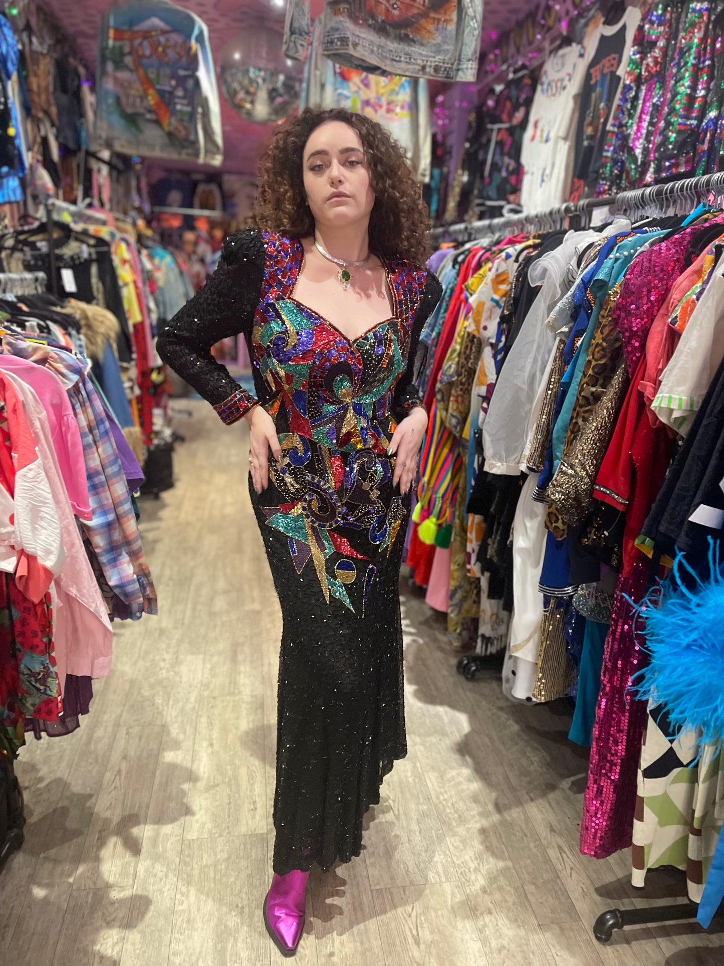 Vintage 80s Sequin Geometric Gown - Spark Pretty