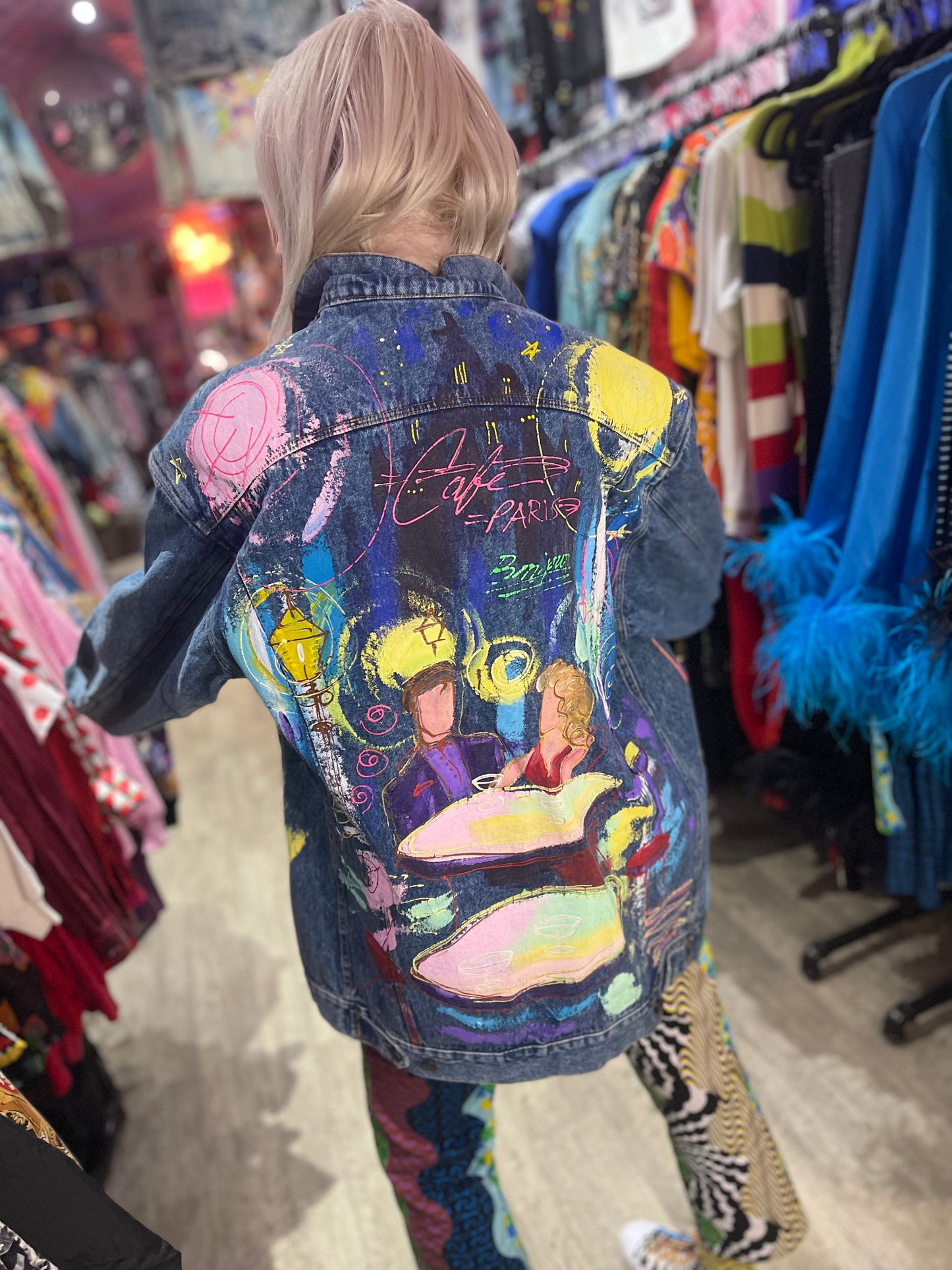 Vintage 90s Paris Cafe Themed Jean Jacket - Spark Pretty
