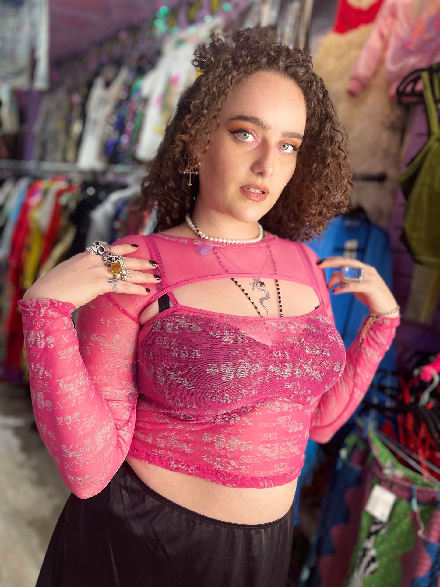 Vintage 90s RARE Pink Sheer Lip Service Top - Spark Pretty