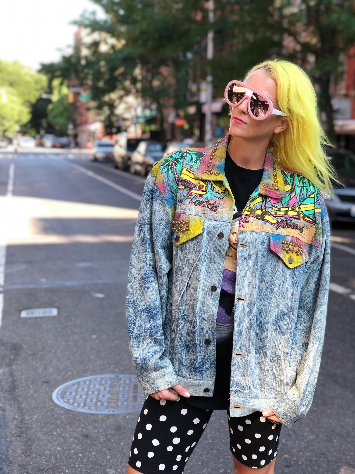 Vintage 80s 90s Miami theme bedazzled Jean Jacket - Spark Pretty
