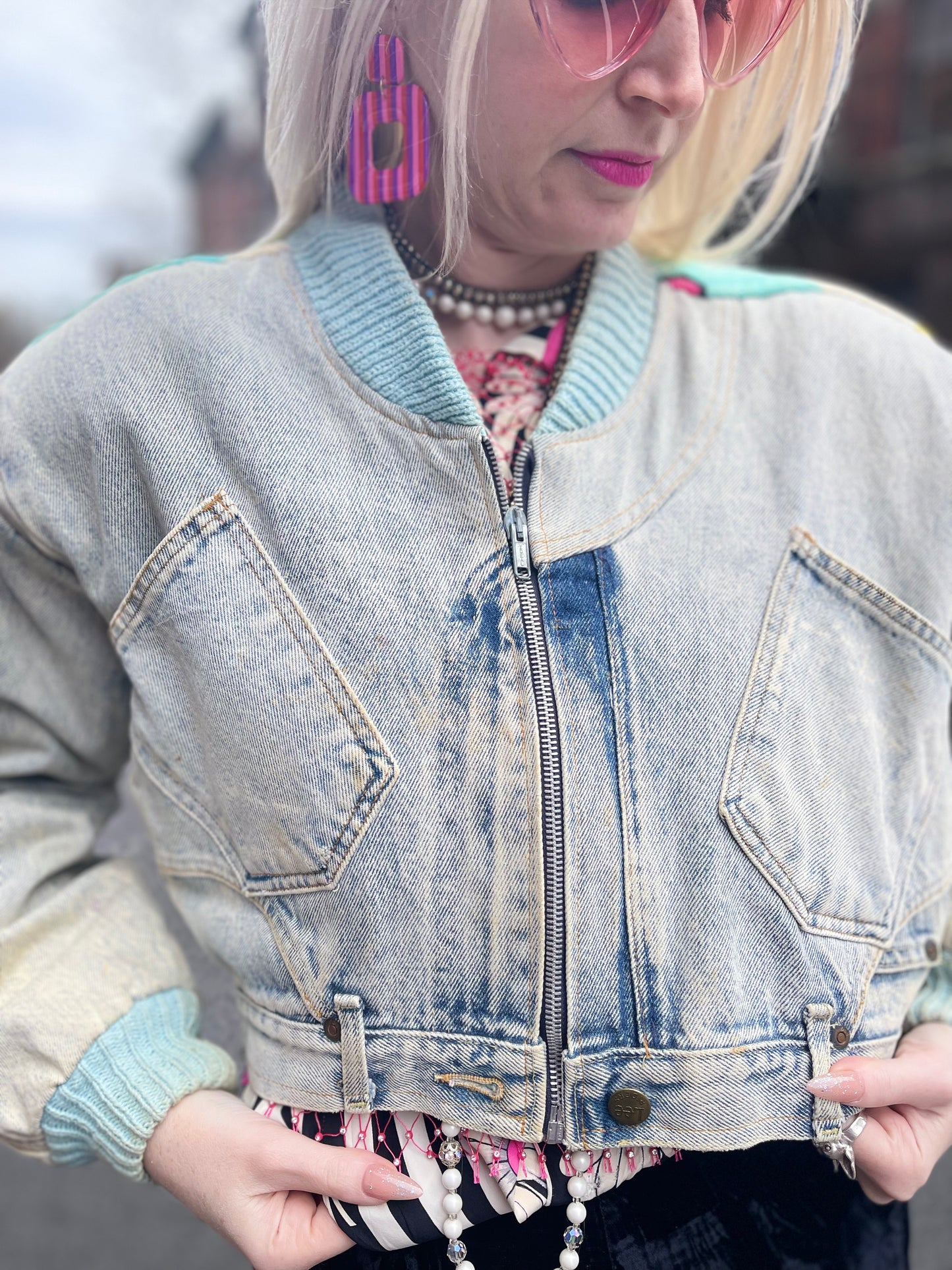 Vintage 80s Patchwork Garfield Cropped Jean Jacket - Spark Pretty
