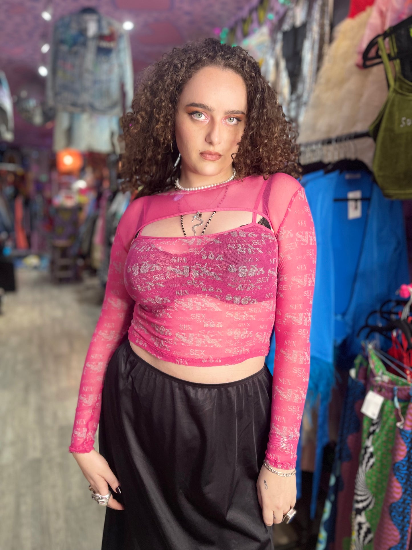 Vintage 90s RARE Pink Sheer Lip Service Top - Spark Pretty