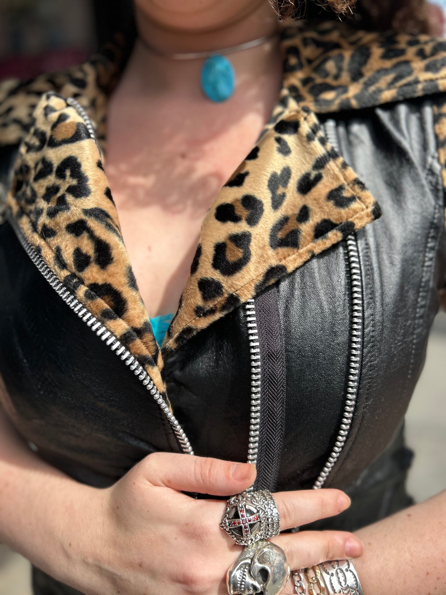 Vintage 90s Lip Service Faux Leather And Leopard Print Moto Vest - Spark Pretty