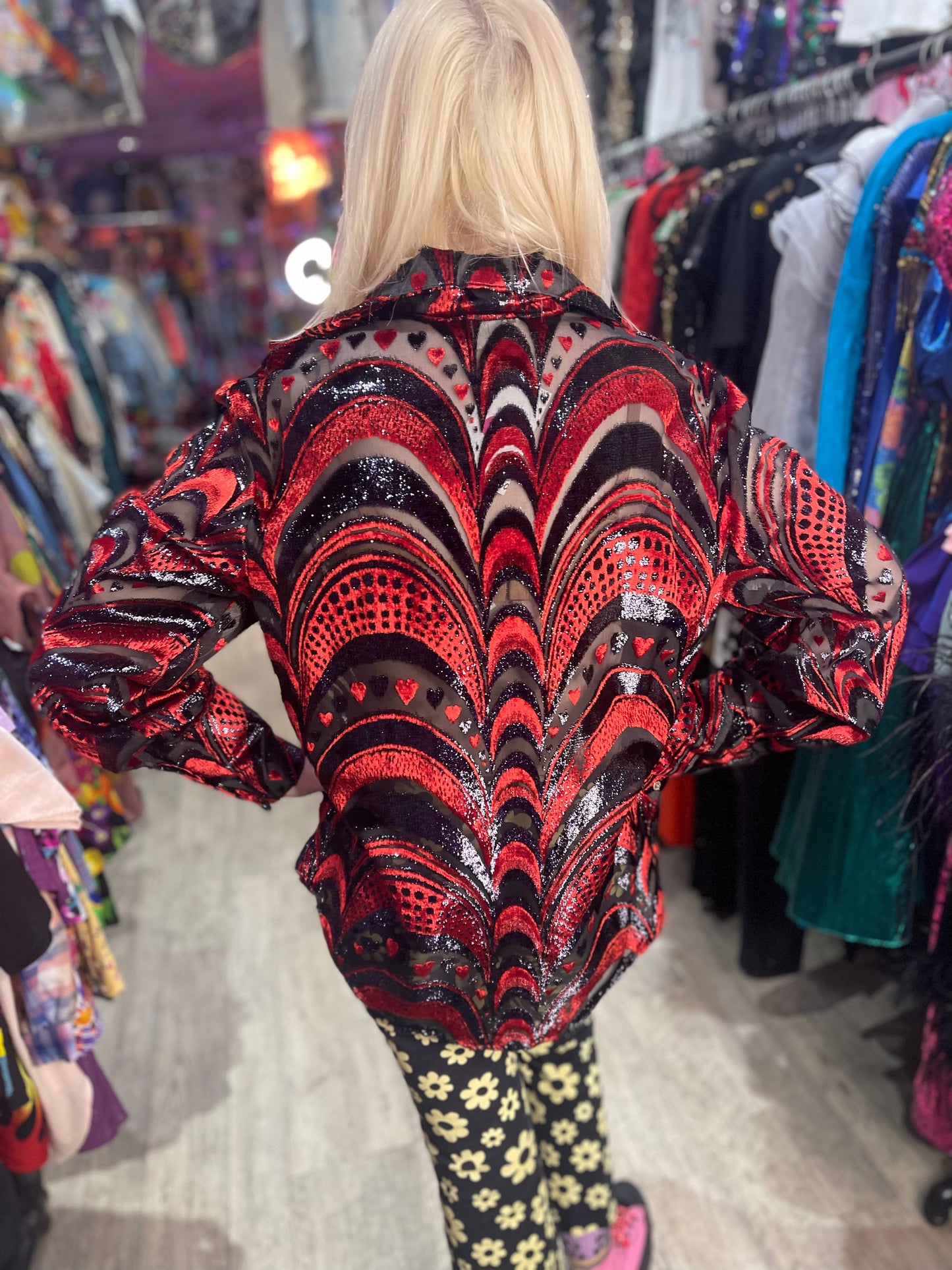 Vintage 90s Red and Black Burnout Hearts Shirt - Spark Pretty