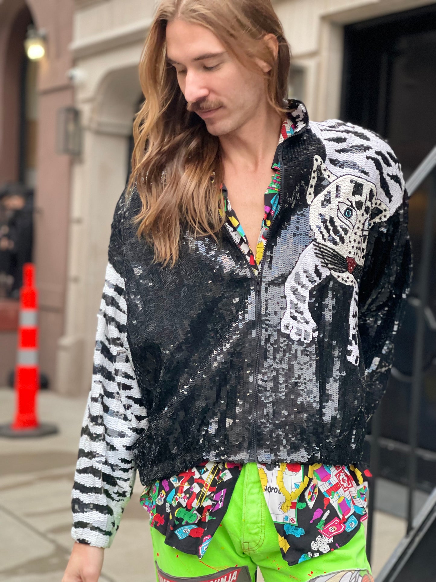 Vintage 90s White Tiger Sequin Jacket - Spark Pretty