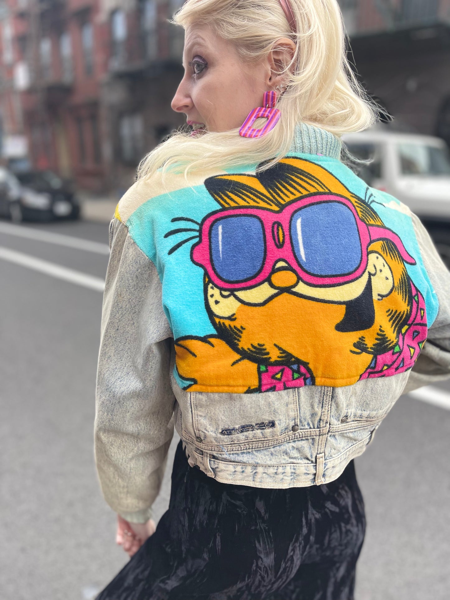 Vintage 80s Patchwork Garfield Cropped Jean Jacket - Spark Pretty