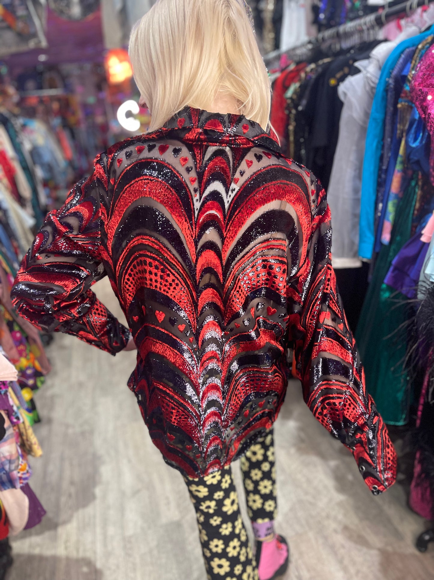 Vintage 90s Red and Black Burnout Hearts Shirt - Spark Pretty