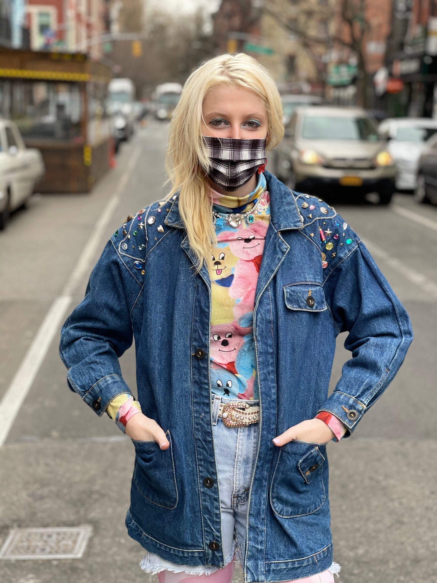 Vintage 80s Hand Painted Clown Bedazzled Jean Jacket - Spark Pretty