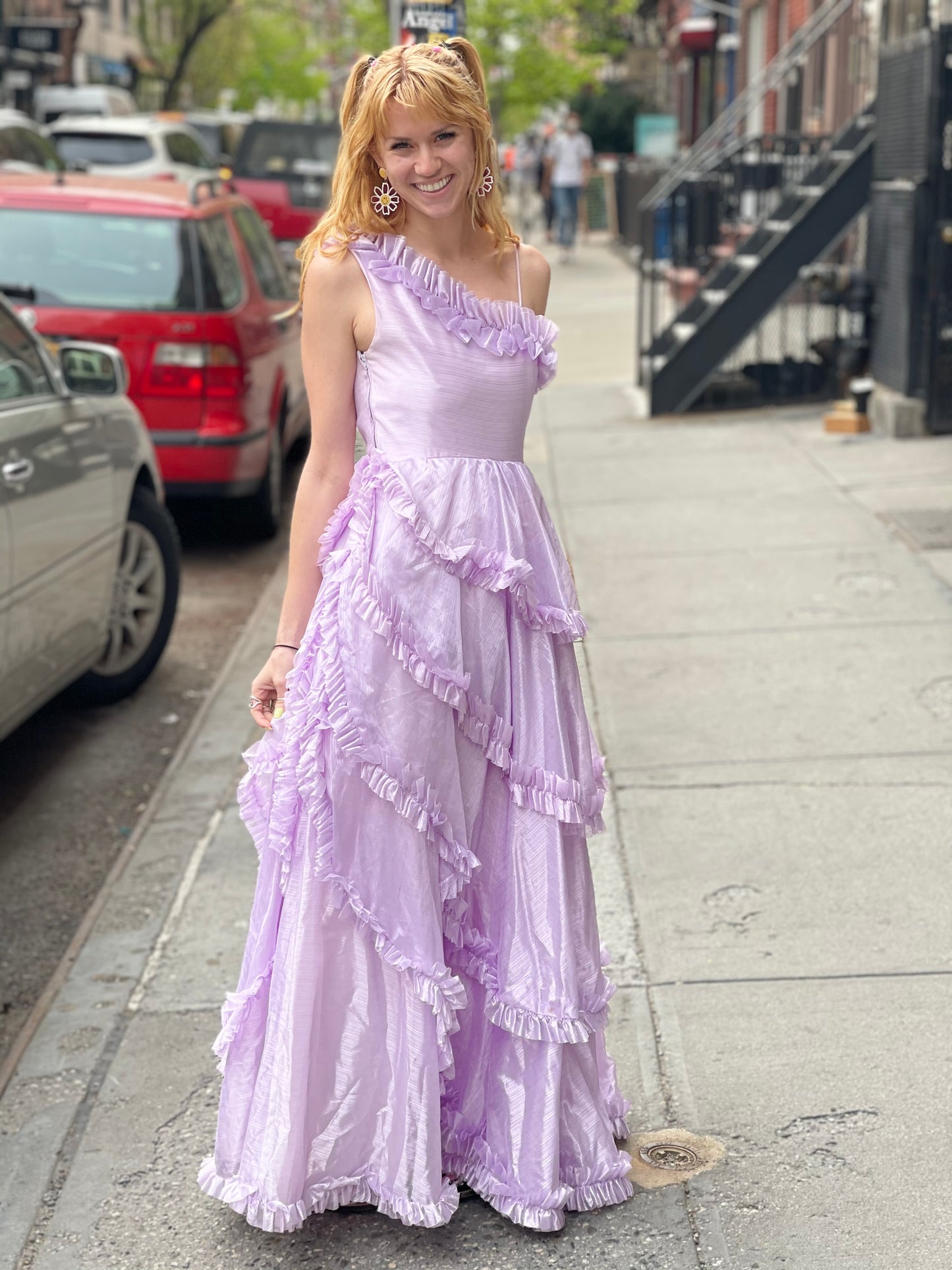 Vintage 80s Pastel Lavender Ruffle Party Dress - Spark Pretty