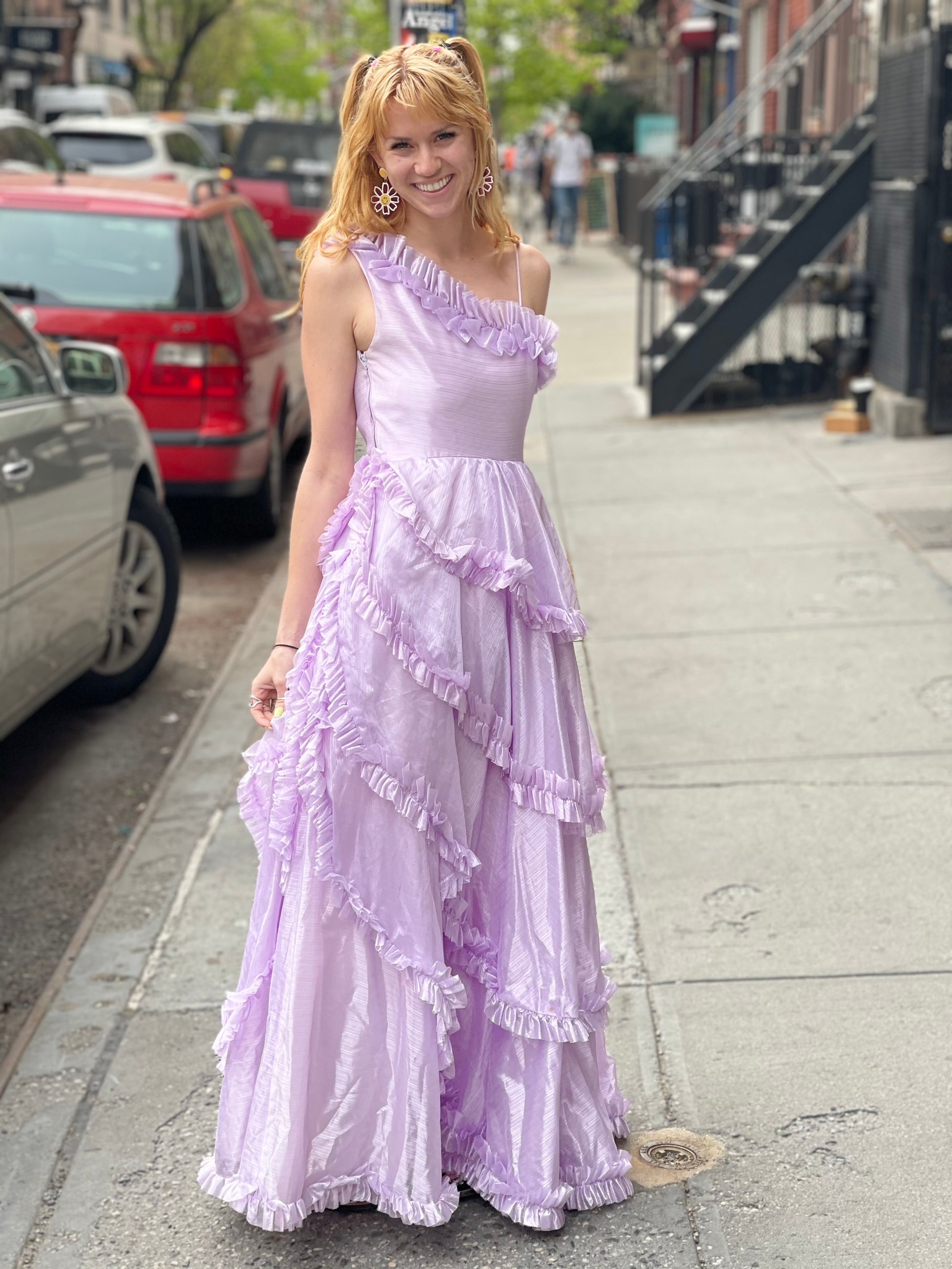 Vintage 80s Pastel Lavender Ruffle Party Dress - Spark Pretty