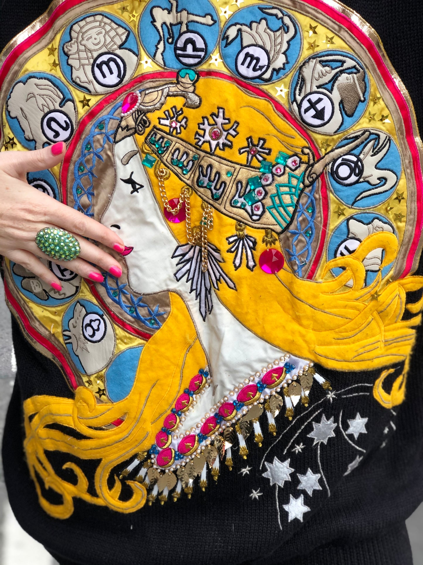 Vintage 80s Patchwork Bedazzled Astrology theme sweater - Spark Pretty