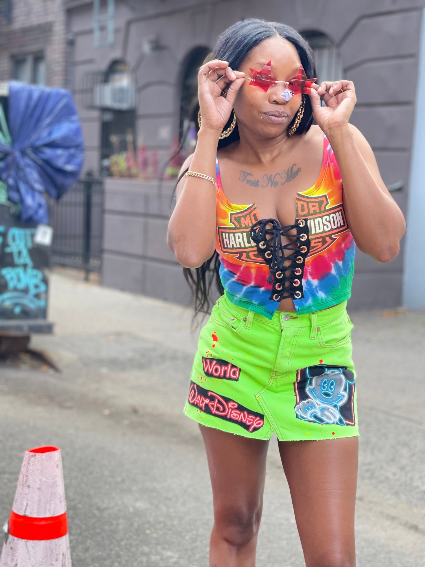 Reworked Vintage Neon Green Denim Mini Skirt - Spark Pretty