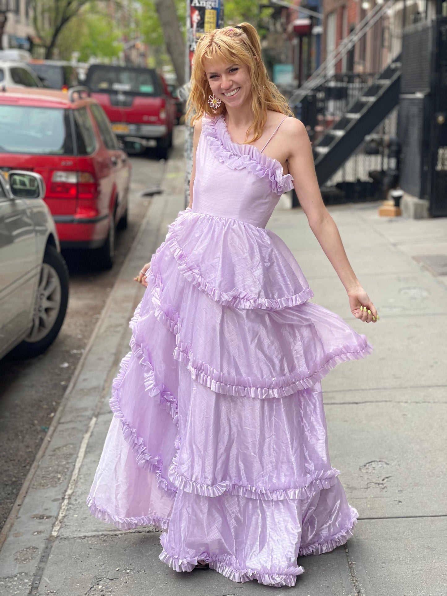 Vintage 80s Pastel Lavender Ruffle Party Dress - Spark Pretty