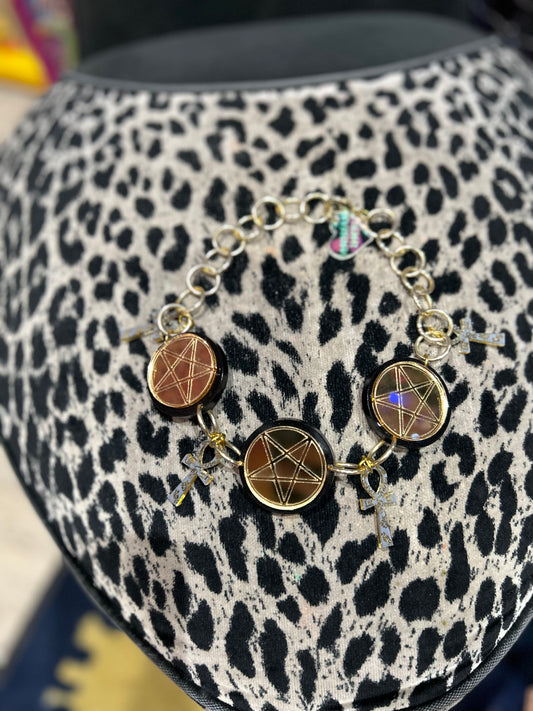 Black And Gold Ankh and 5 Point Star Choker Marina Fini - Spark Pretty