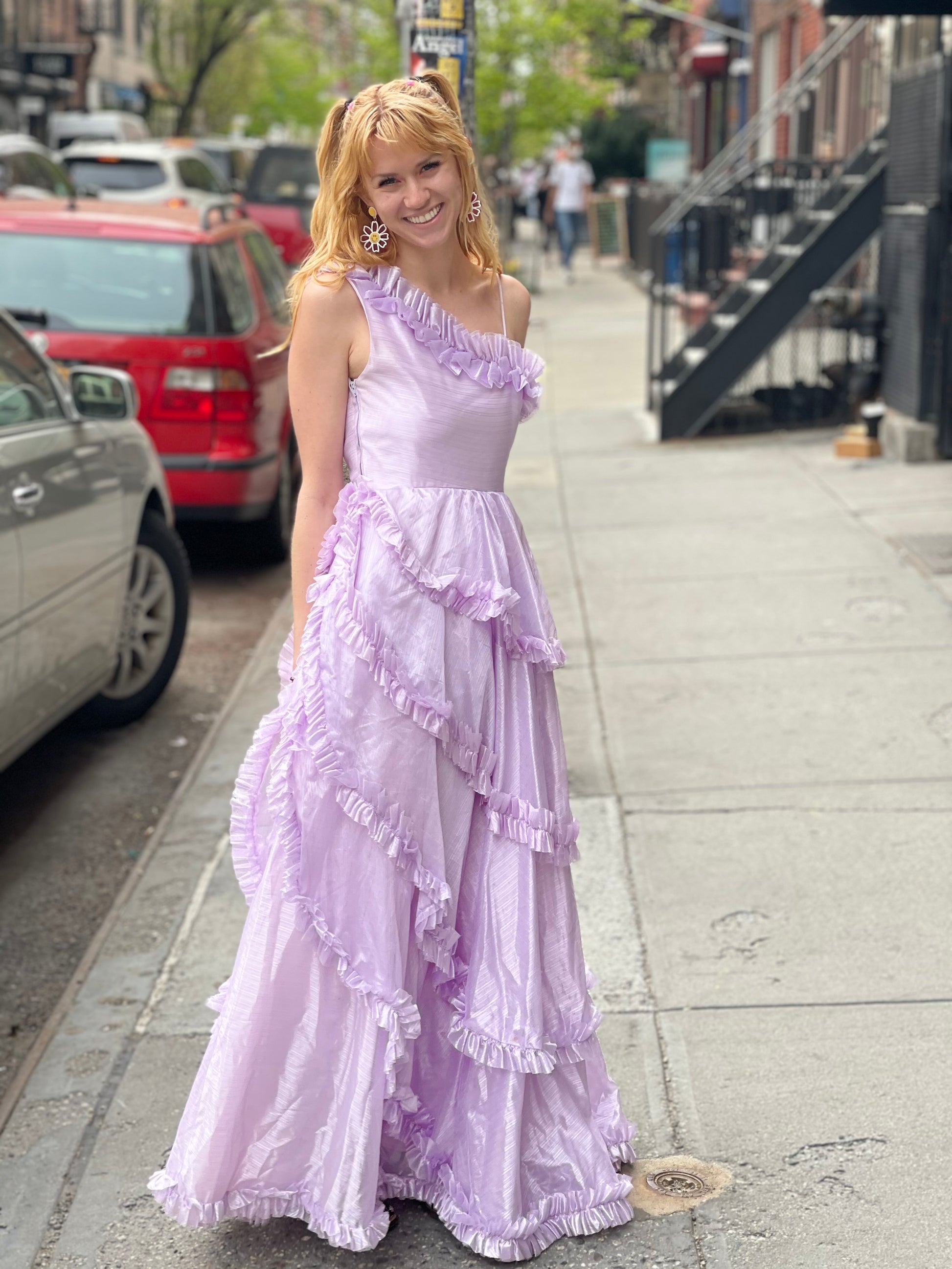 Vintage 80s Pastel Lavender Ruffle Party Dress - Spark Pretty