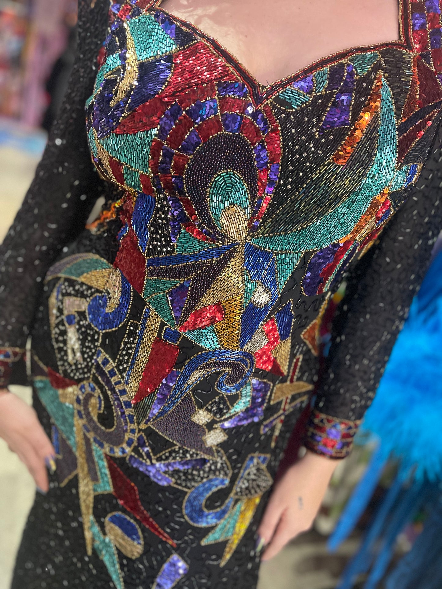 Vintage 80s Sequin Geometric Gown - Spark Pretty